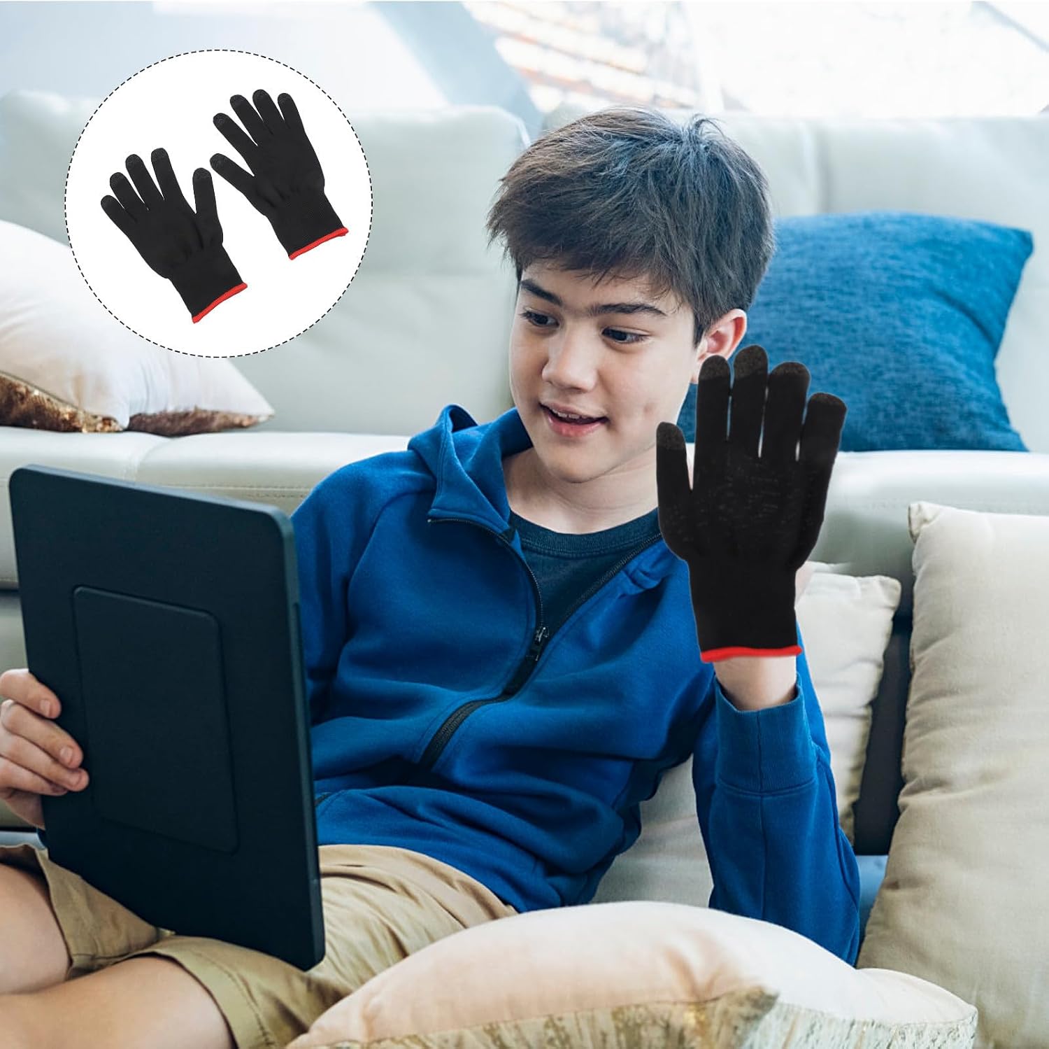 2 Pairs Black Elastic Knitted Fabric Touch Screen Gloves for Mobile Gaming with Skin-friendly Material and Anti-slip Design, for Cold Weather and Game Controllers