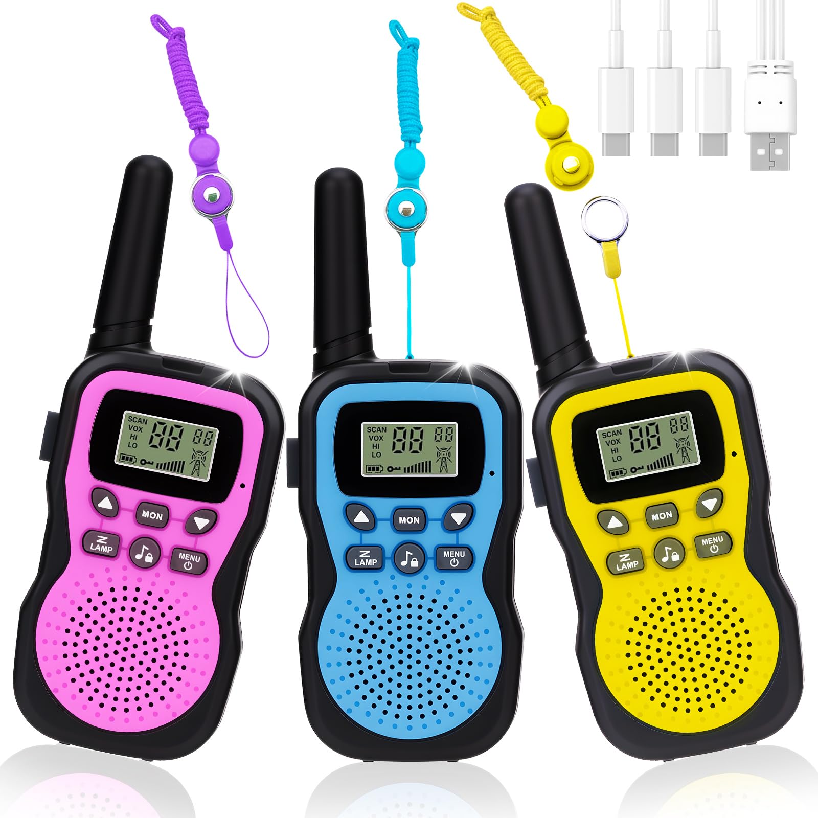 Walkie Talkie Bambini 3 Pezzi,Walkie-Talkie Bambini Ricaricabili,Walkie Talkie Ricaricabile con Batteria,Walkie Talkie Ricaricabile a Lungo per 3-12 Anni Ragazzi e Ragazze,Campeggio