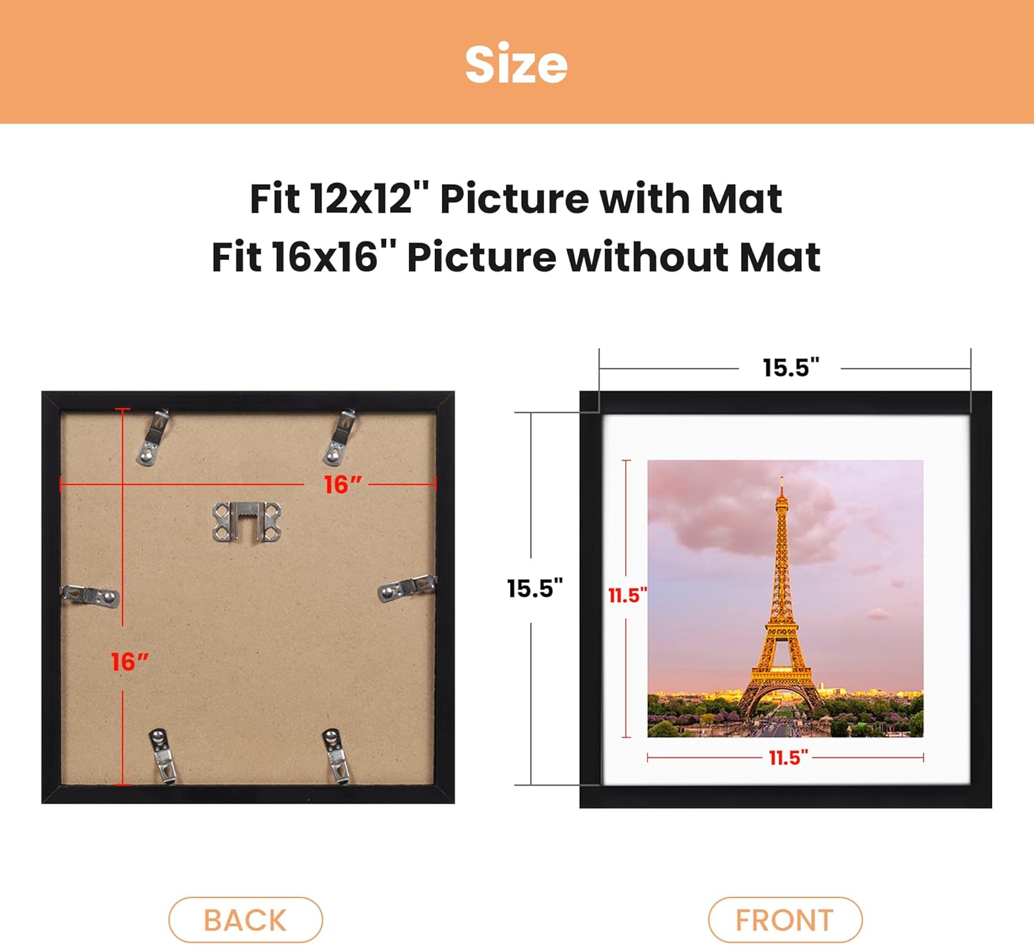upsimples 12x12 Picture Frame Set of 3 Bundle with 16x16 Picture Frame Set of 3
