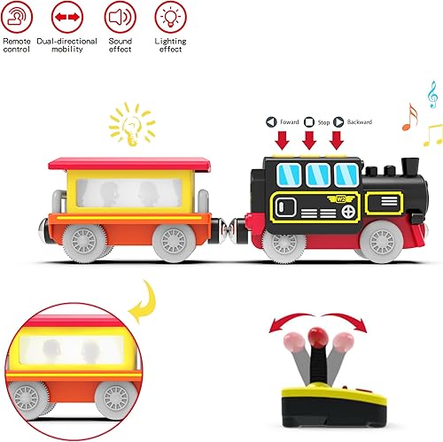 Miniatura 8 de Tren de locomotora a control remoto con túnel para pistas de madera, juguete motorizado de tren compatible con Thomas, Brio, Chuggington