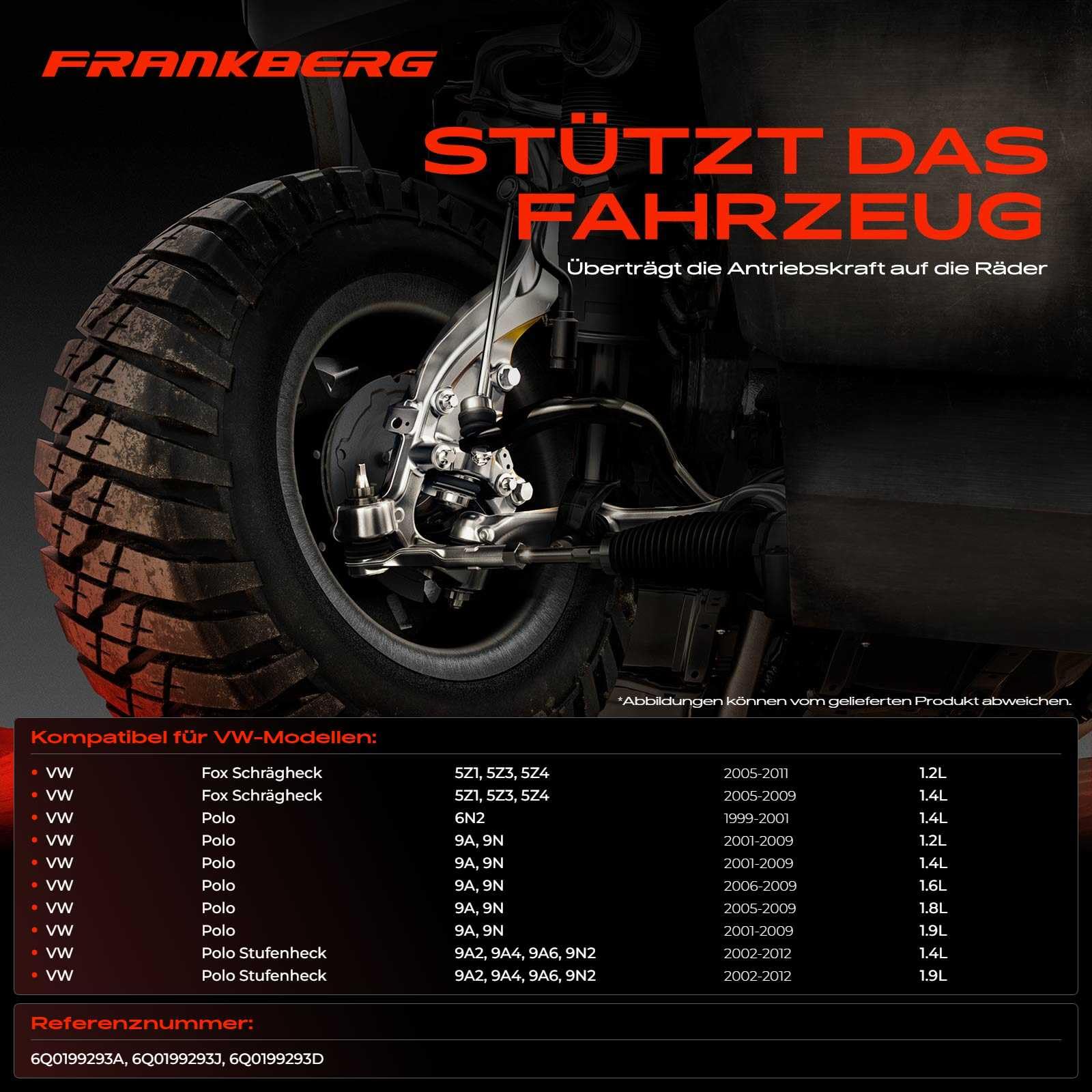 Frankberg Achsschenkel Radaufhängung Vorne Links Kompatibel mit Fox Schrägheck 5Z1 5Z3 5Z4 1.2L 1.4L 2005-2011 Polo 6N2 1.4L 1999-2001 Polo 9A 9N 1.2L-1.9L 2001-2009 Replace# 6Q0199293D