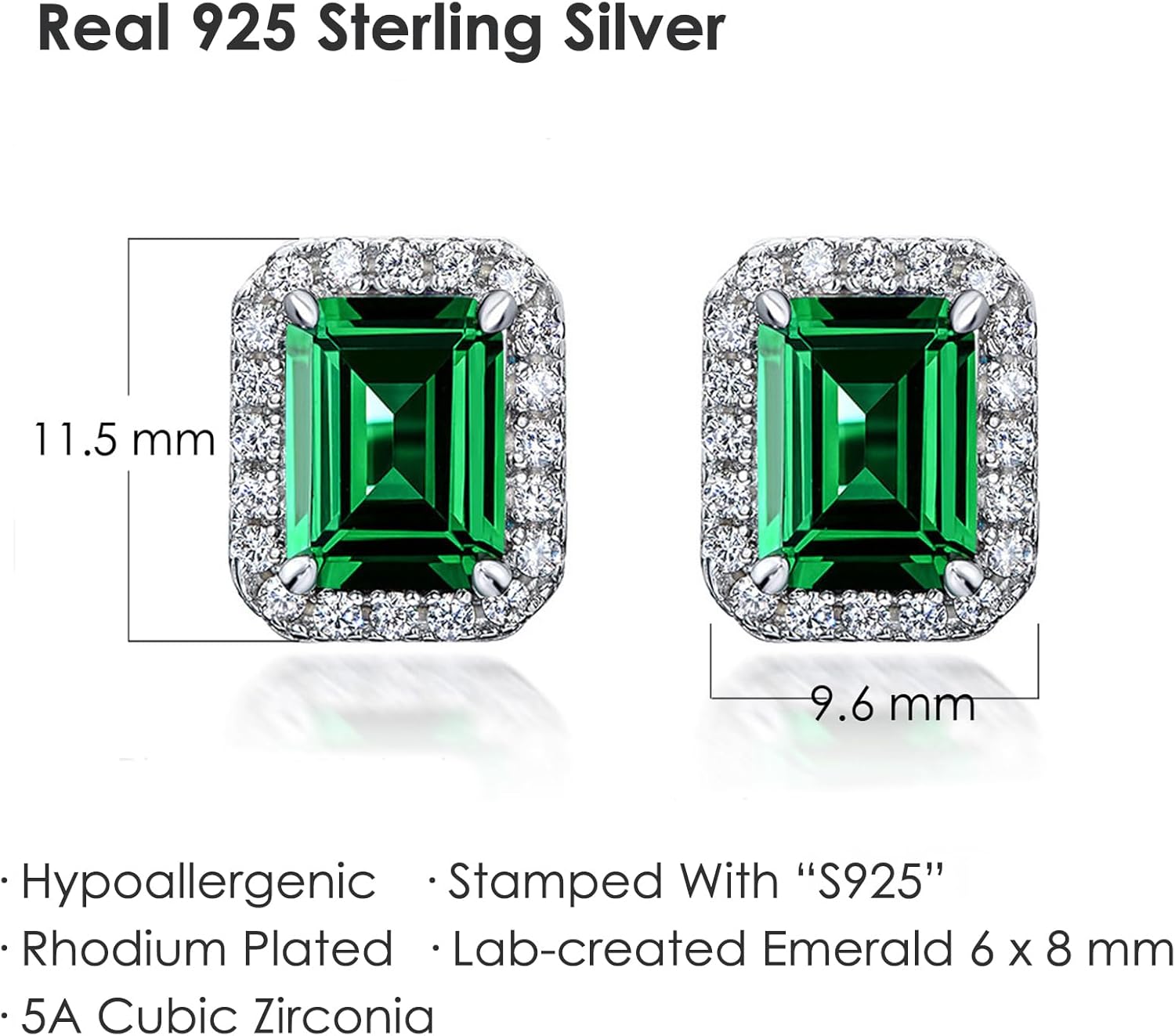 Michooyel 1.5ct Lab-grown Emerald Stud Earrings for Women Halo Gemstone Cubic Zirconia 925 Sterling Silver Women's Earrings