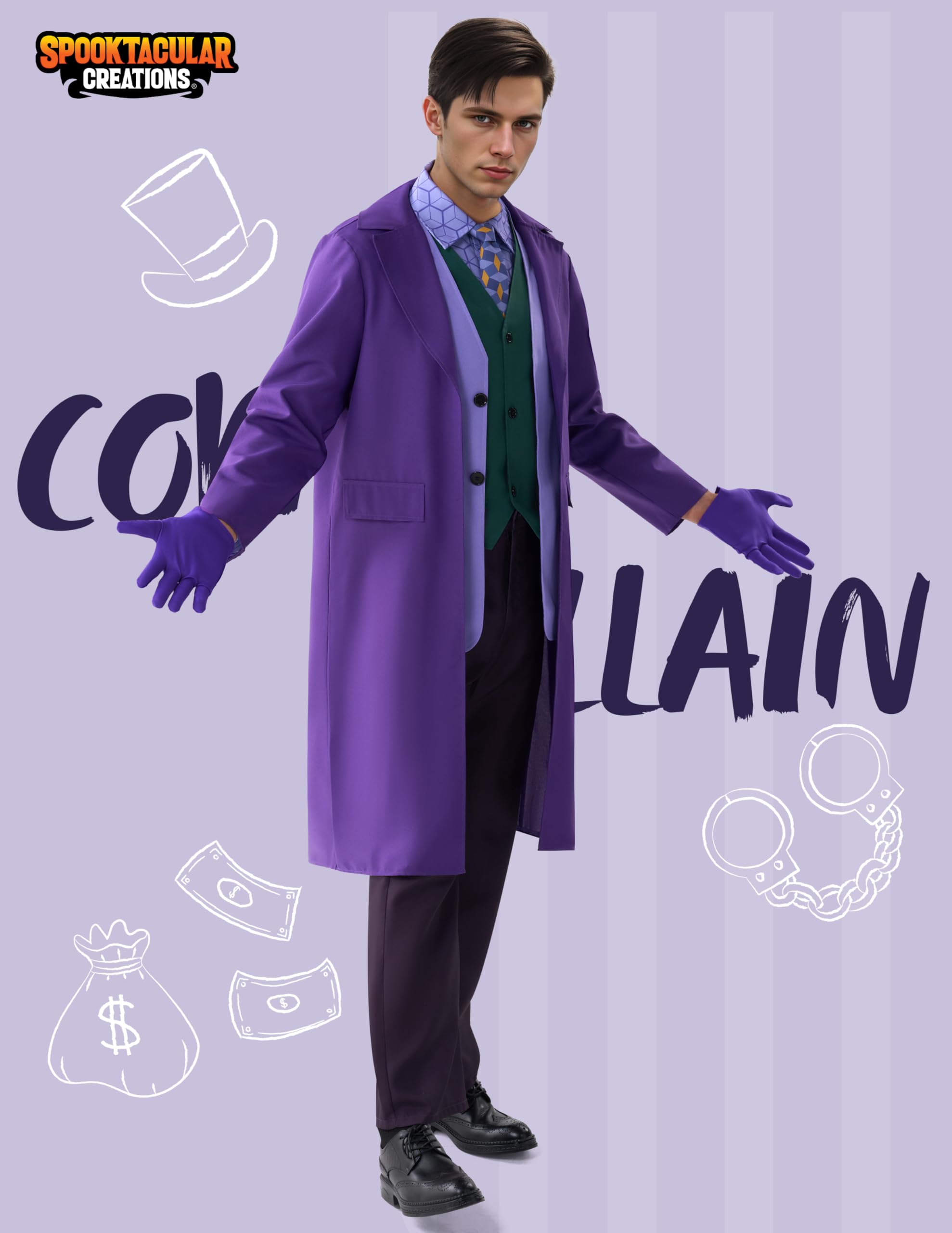 Spooktacular Creations Comic-Bösewicht-Kostüm für Herren, lila, für Erwachsene, Bösewicht-Halloween-Kostüm für Cosplay-Partys