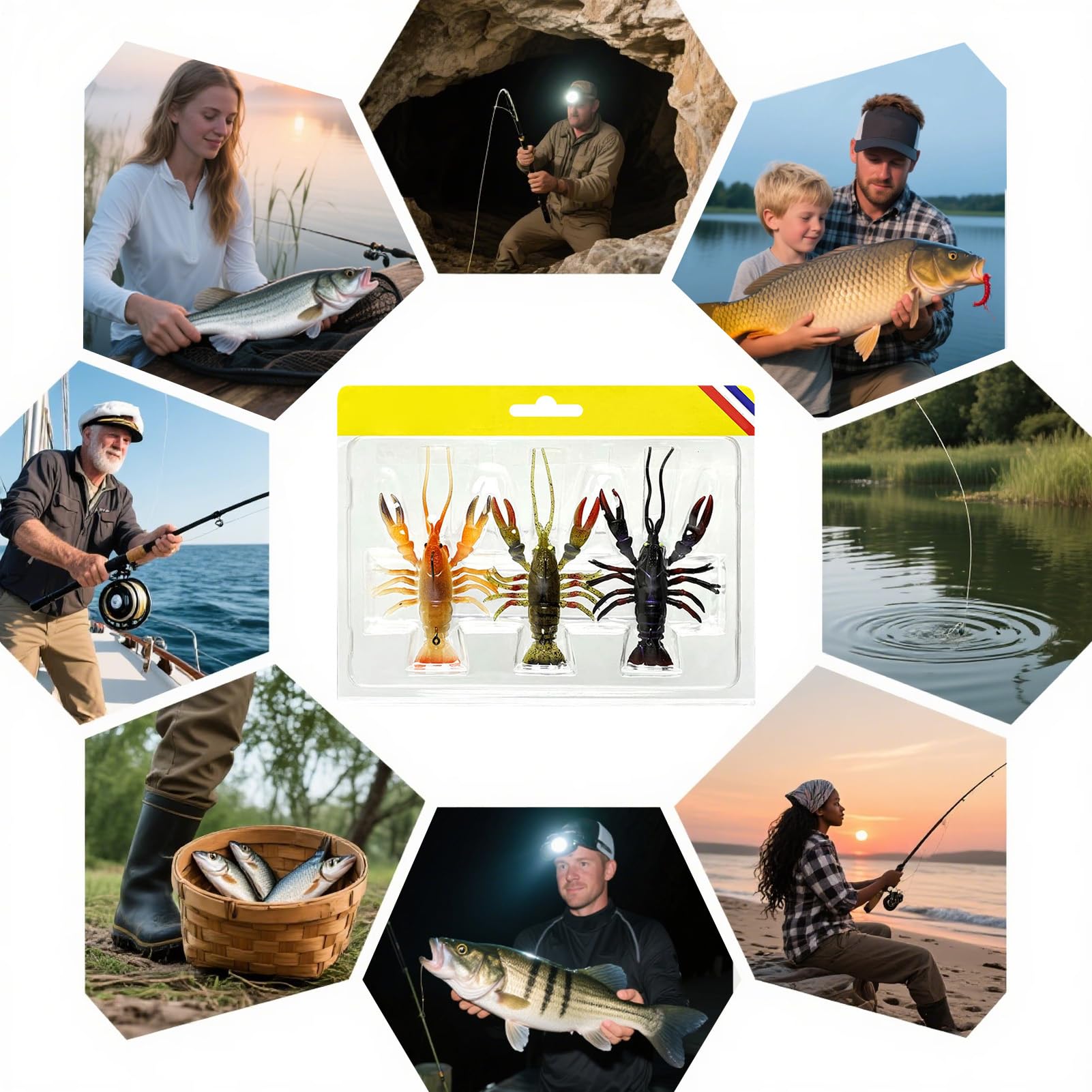 Esca di Gambero | Esca Pesca Jig | 3 Esche morbide Simulazione Esca Nuotatore per Uomini Pesca in Acqua Dolce o Salata Campeggio Avventura All'aperto
