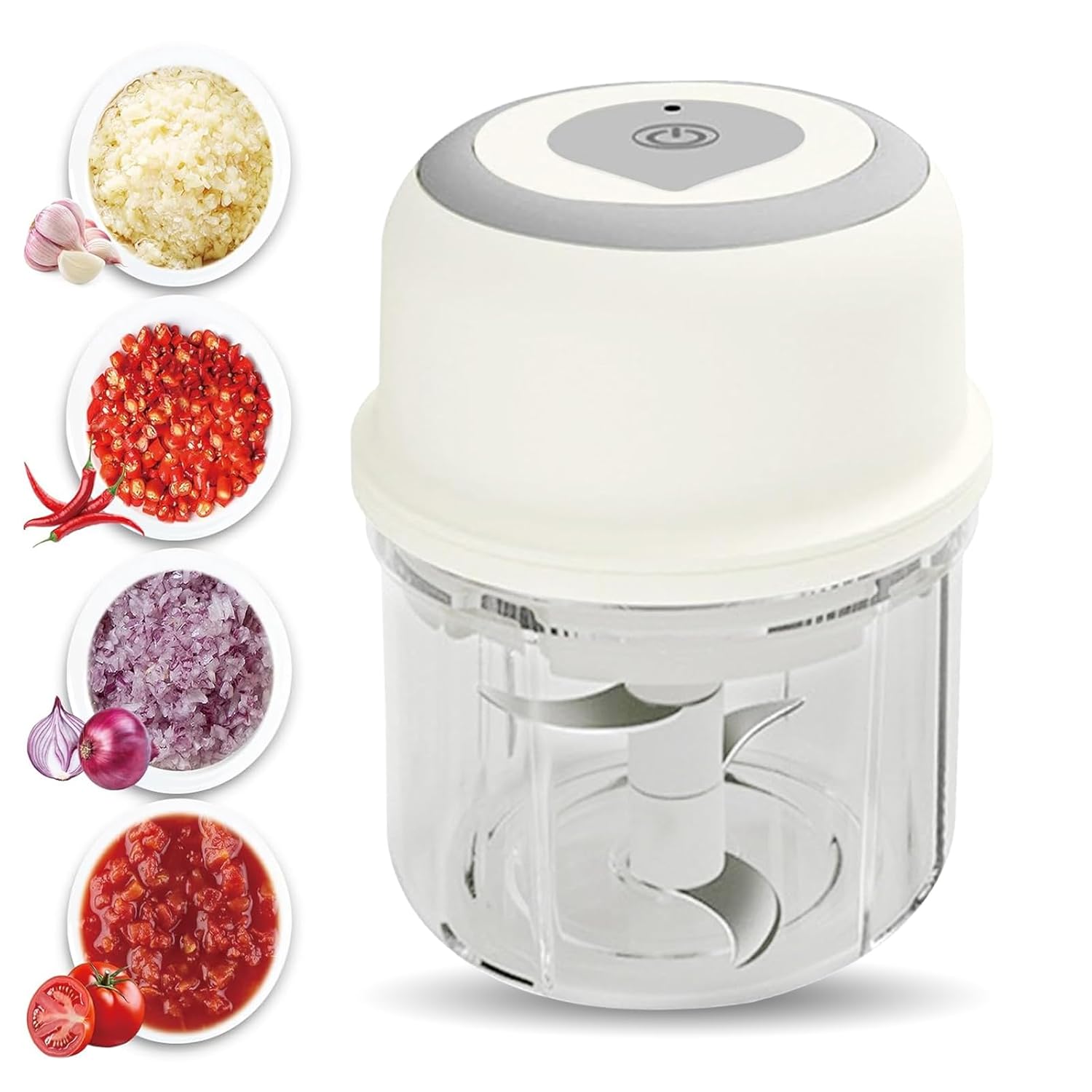 Automatic Mini Electric Chopper for Kitchen, Type-C Rechargeable, Stainless Steel Blade, One Touch Operation, Mincing Garlic Vegetable Ginger Onion Meat 250 ML (White)