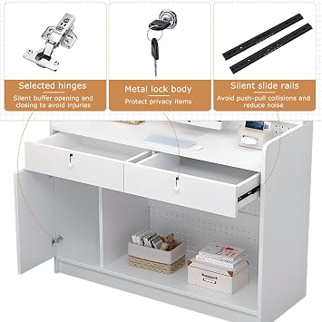 Reception Desk,Modern Reception Desk with Pegboard Front Counter with Display Panel and Organizer Storage, Cashier Desk for Salon, Office, Retail Store, Boutique Reception Furniture