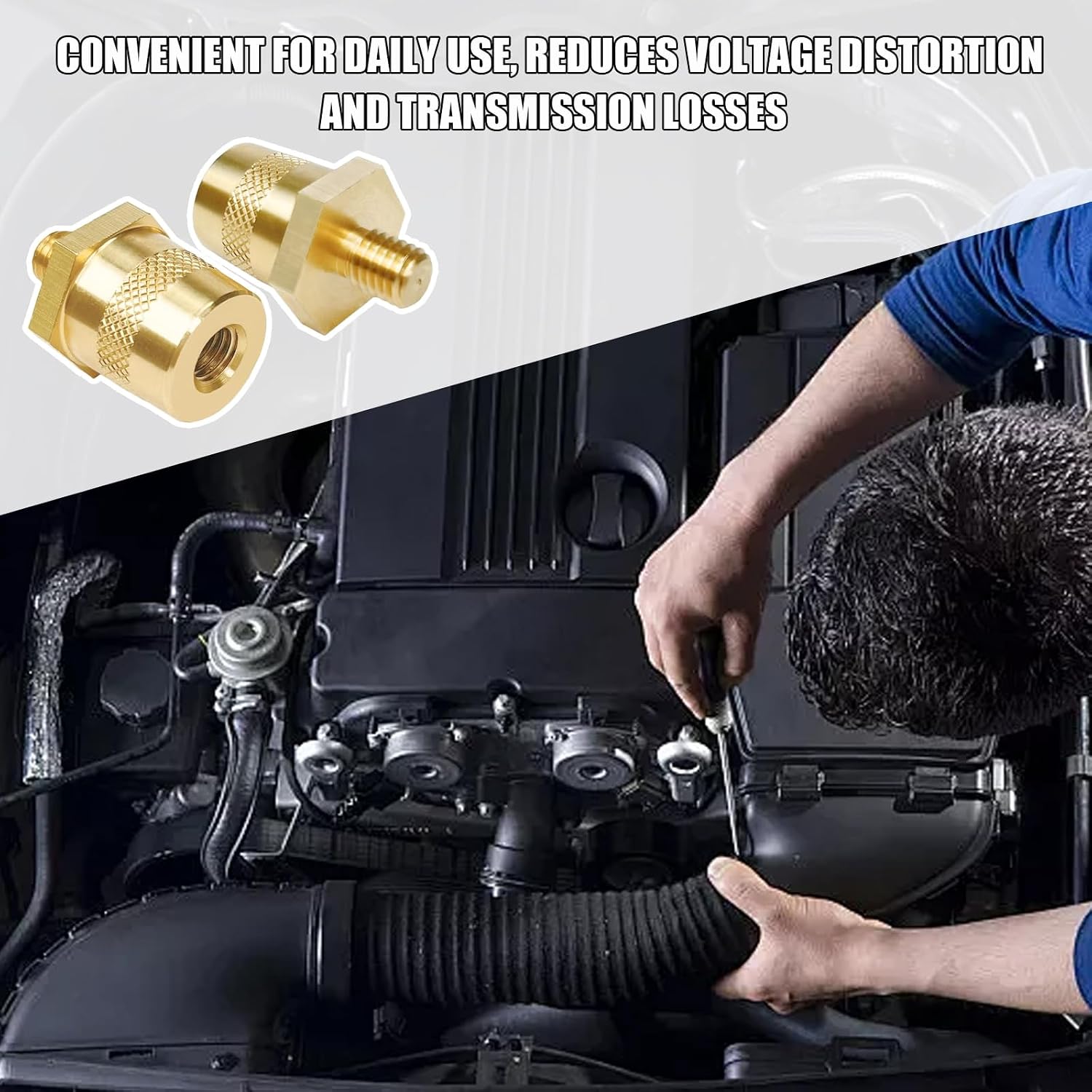 2 PCS Battery Terminal Connectors Set, Auto Battery Post Terminals Adapters (+/-) with Bolts, M8 Top Side Thread Terminal Charging Posts Extender Adapter, Car Accessories