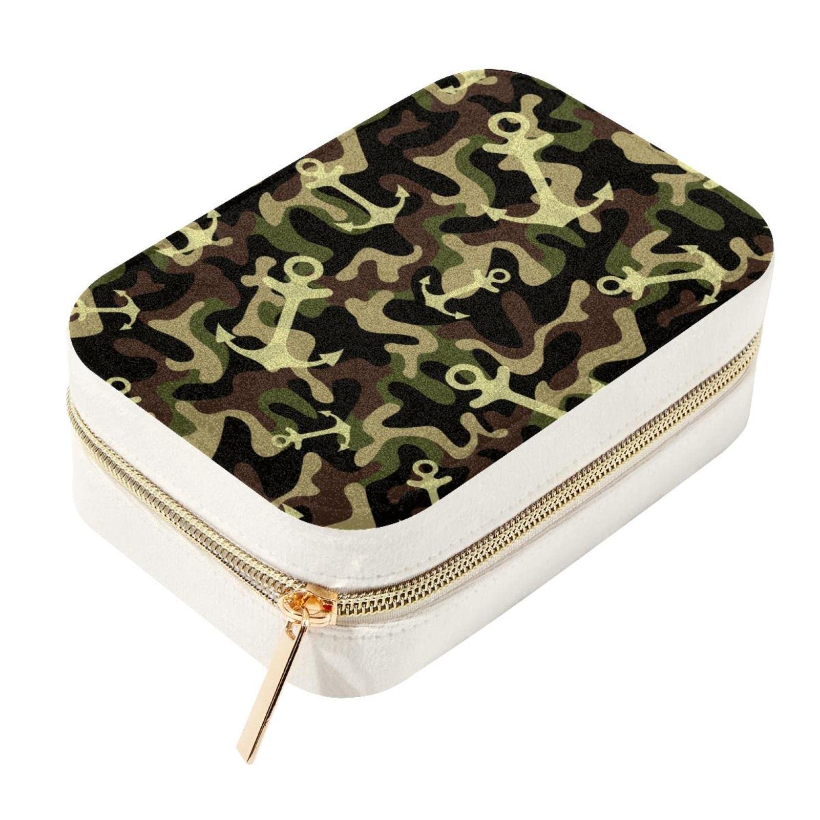 Boîte à bijoux zippée en métal, écrin robuste vert camouflage