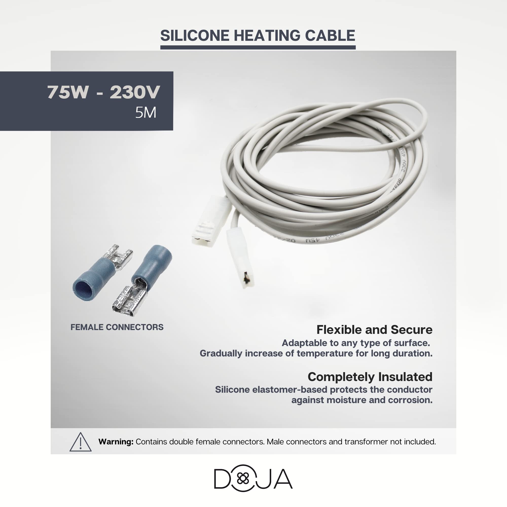 DOJA Industrial | Cable Calefactor 60W | 2 Metros | 230v | Resistencia de Silicona Professional para Incubadora Terrario Reptiles Acuario Semilleros | Sonda Calentador Fabricacion de Cerveza Vino — view 8
