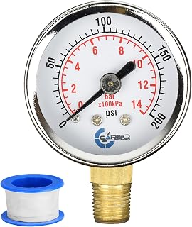 Pressure Gauge, Chrome Plated Steel Case, Dry, 0-200 psi/kPa, Lower Mount 1/8" NPT, Air Gauge for Air Tank Accessory W10055