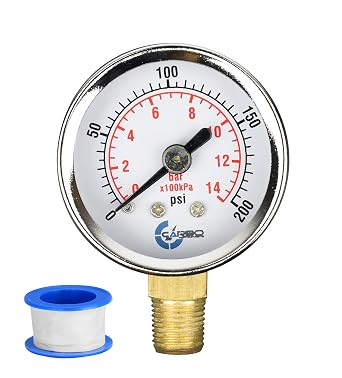 Pressure Gauge, Chrome Plated Steel Case, Dry, 0-200 psi/kPa, Lower Mount 1/8" NPT, Air Gauge for Air Tank Accessory W10055