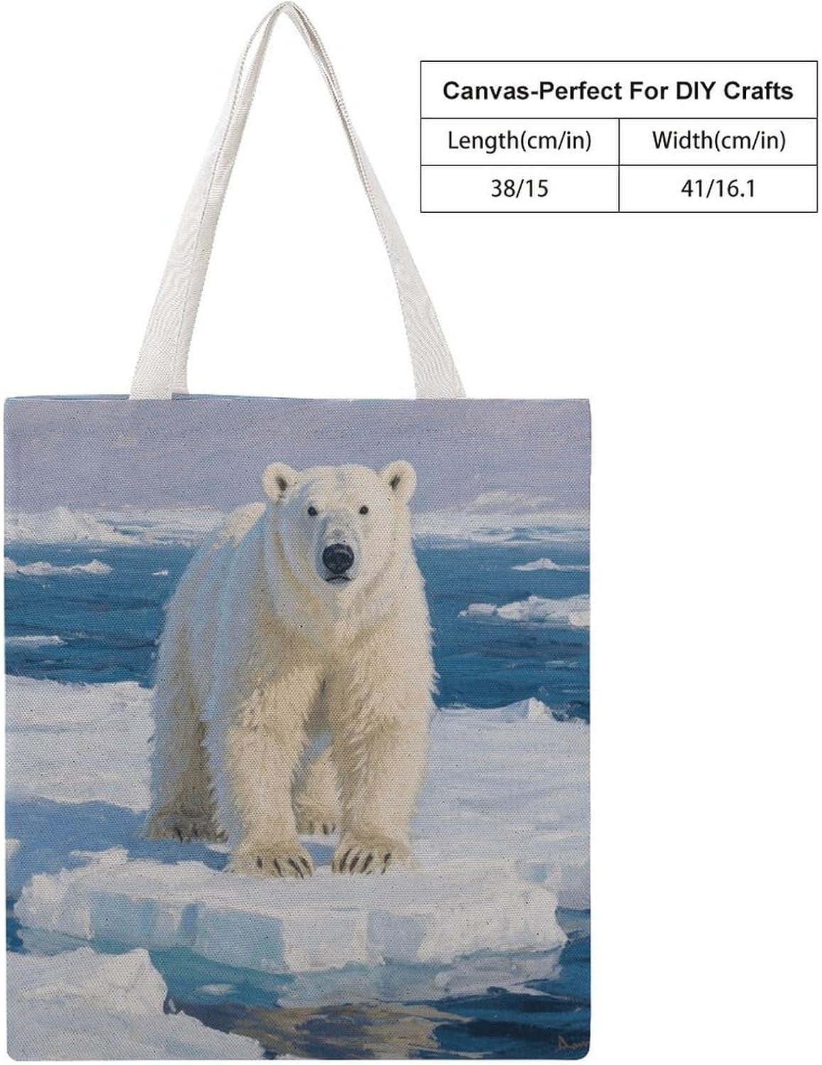 Canvas Tote Bag 16x15 In Lightweight Foldable Shoulder Hobo Purse | Arctic Polar Bear, Casual Tote with 10" Strap, Everyday Carryall, for Travel Work Grocery Shopping Beach Mark Gym Yoga