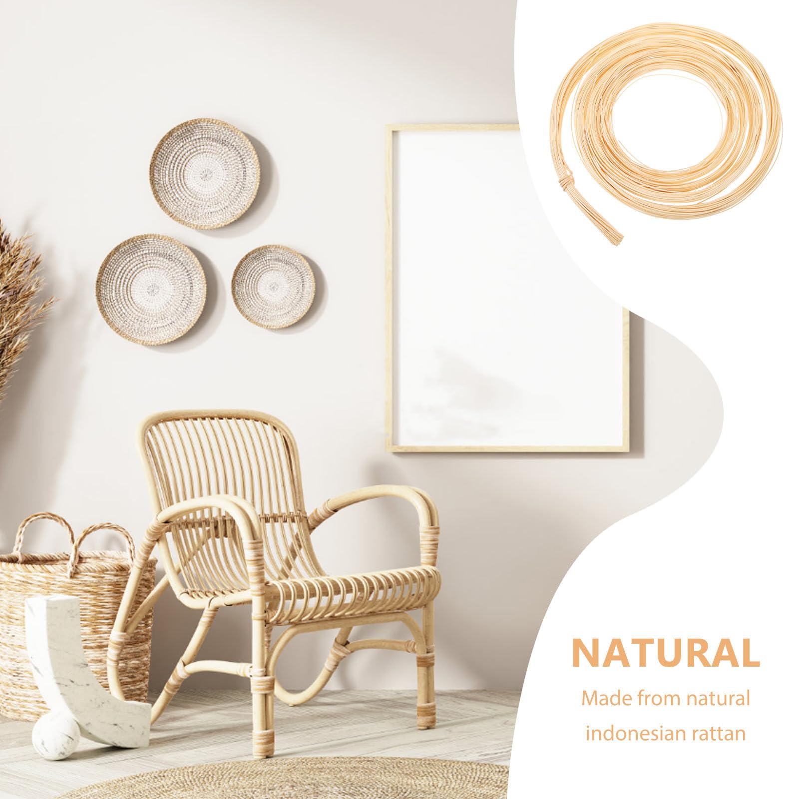 SOLUSTRE Rotolo per Intreccio Fai da Te di Materiale in Rattan Naturale Uso Versatile Adatto per Riparazione di Sedie e Cesti per Restauro Mobili e Artigianato