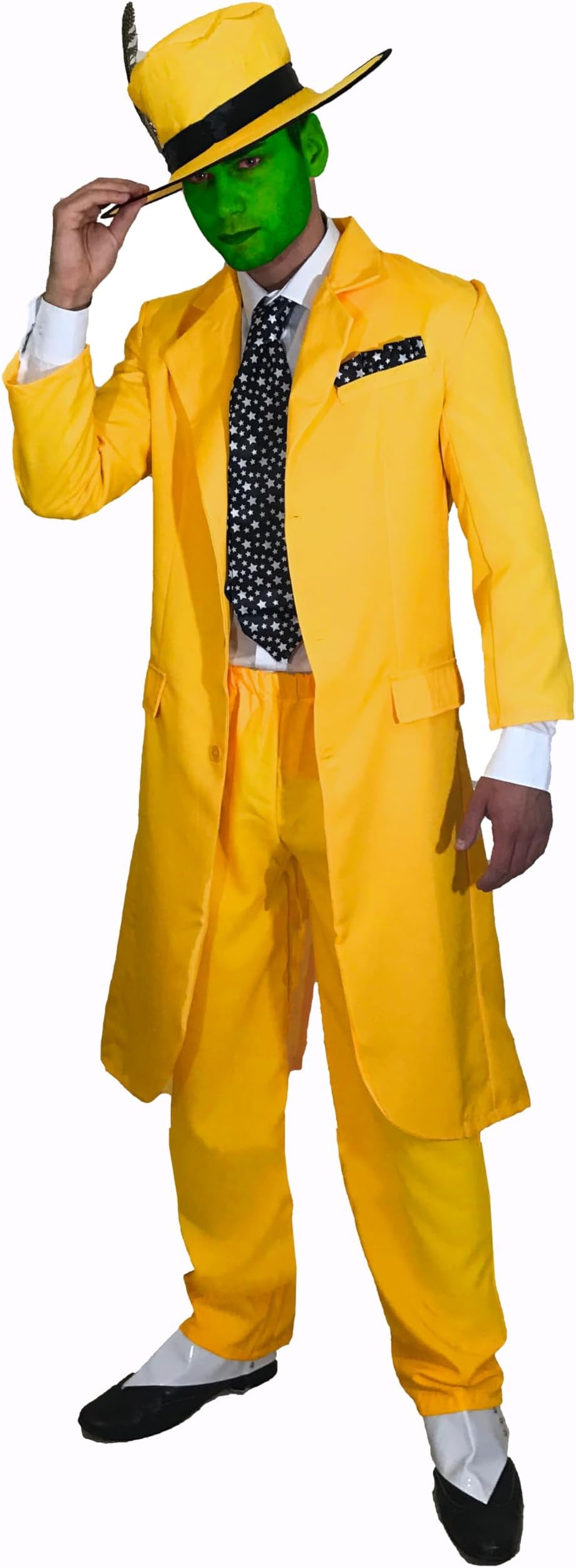Men’s 90s Fancy Dress Costume – Yellow Jacket, Trousers, Hat & Tie Complete Set | 4-Piece Retro Movie Style Outfit for Adults | Halloween & Cosplay Party Fun Suit