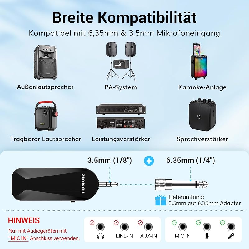 Set căști cu microfon wireless TONOR UHF reîncărcabil, 20 de canale, rază de acțiune 20 m, pentru antrenamente, cursuri și ghidaj turistic