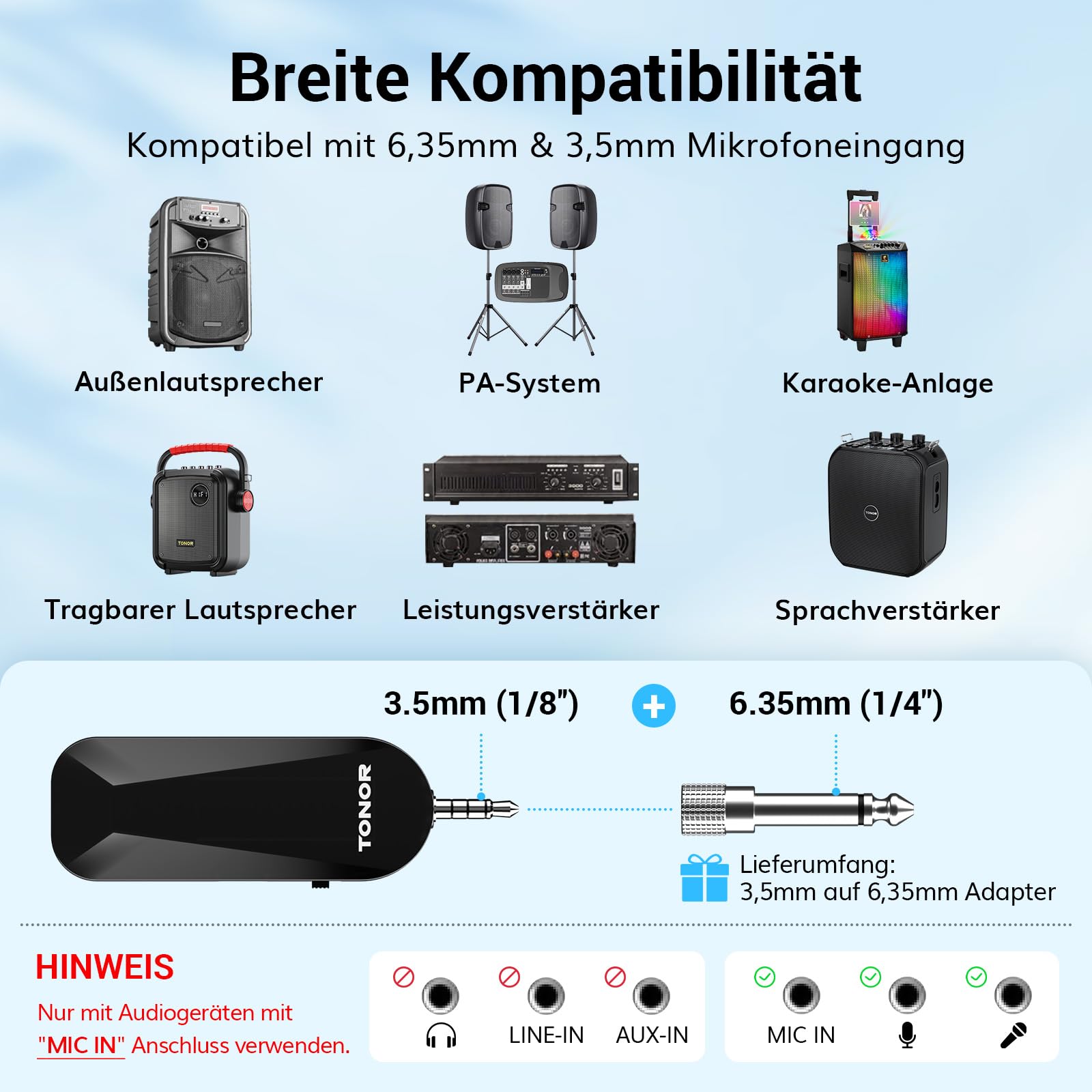 TONOR Wireless Mikrofon Headset, UHF Wiederaufladbares Drahtloses Mikrofon, 20 Kanäle mit 20m Kabelloser Übertragung, Für Fitness, Unterricht, Führungen, Sprachverstärker