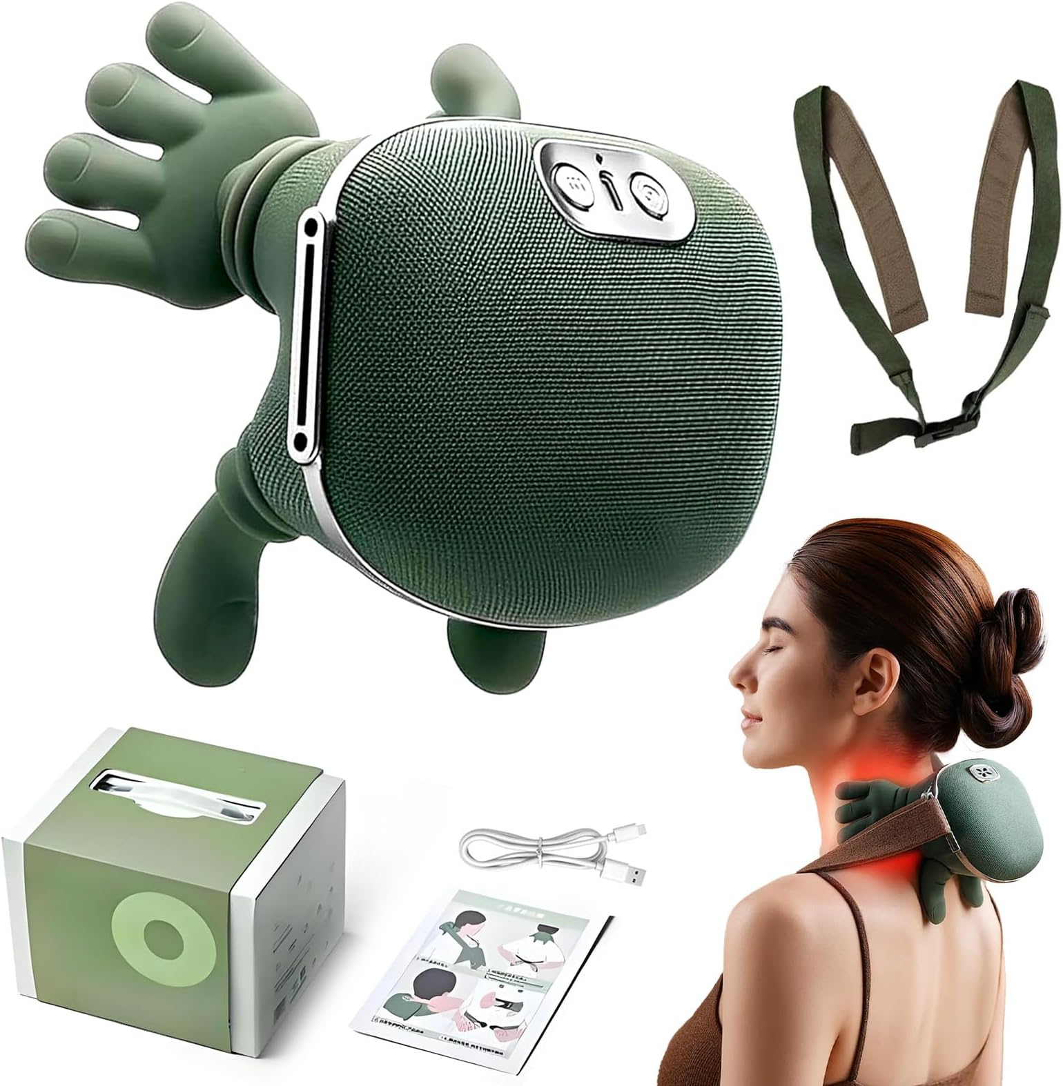 Neck Massager, 4D Real Hands Massager, USB Back Massager with Heat,3 Massages Levels & 2 Heating Levels, Deep Massage for Neck, Shoulder, Back Pain, Mother's Day Birthday Gifts for Mom Women