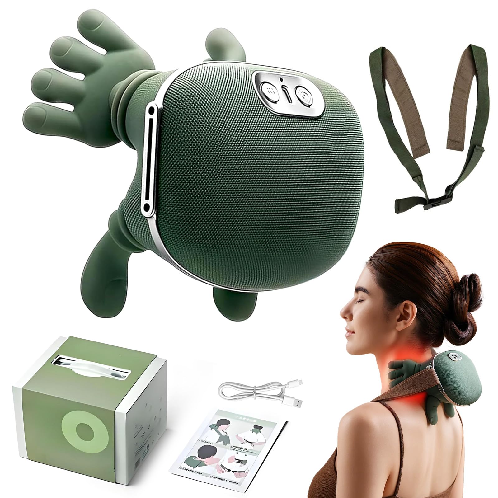 Massante Nuque, Masseur Dos et Cervicales 4D à Main Bionique,Masseur Cervical Électrique avec 3 Niveaux d’Intensité et 2 Niveaux de Chaleur,Cadeau de fête des mères pour maman Homme&Femme Protection
