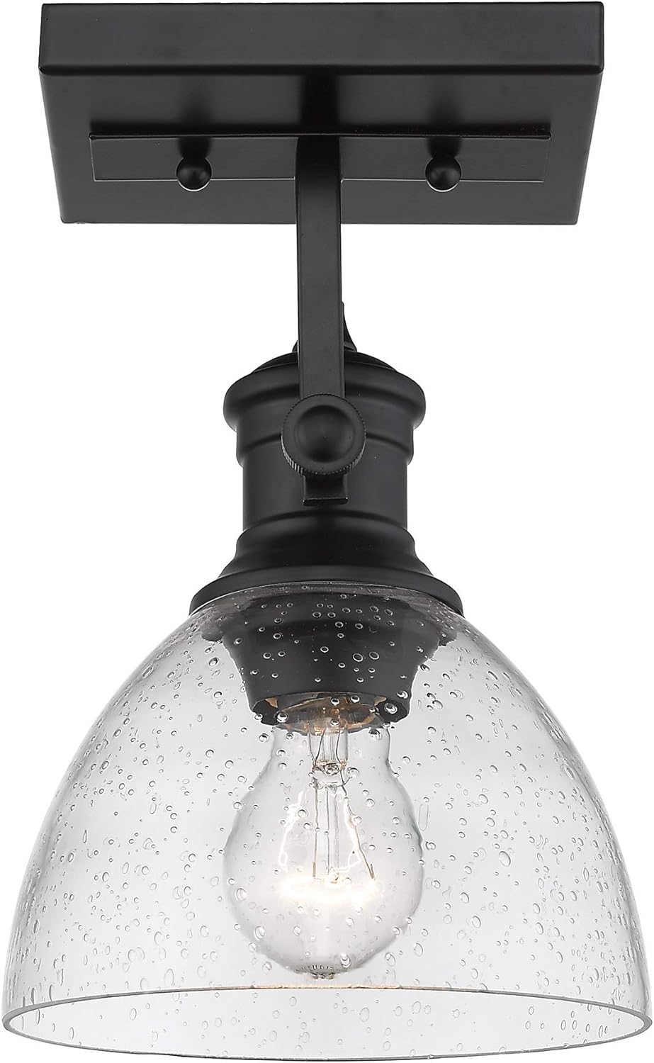 Golden Lighting 3118-1SF BLK-SD Hines Semi-Flush, Transitional, Matte Black with Seeded Glass- Ceiling Light Fixture, Semi Flush Mount Ceiling Light, Light Fixtures Ceiling Mount,