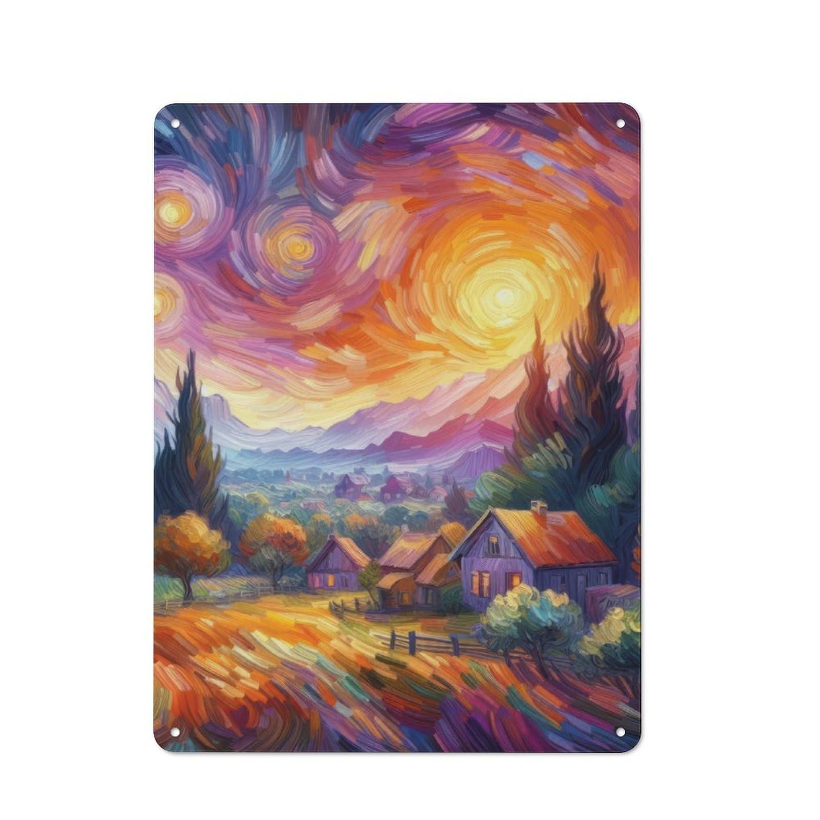 Junmoney Starry Night Village V14 Office Metal Sign With Design 40X30cm, Classic Studio Wall Plaque For Home Office, Reading Corner Or Bedroom