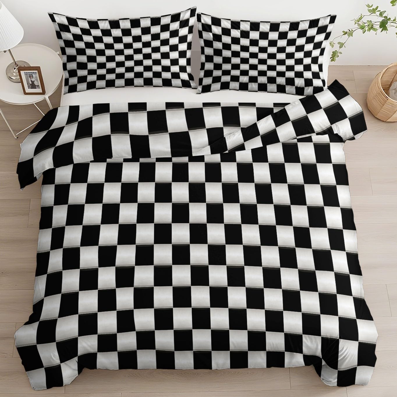 Housse de couette 220x240 damier noir pour créer un cocon moderne et réconfortant