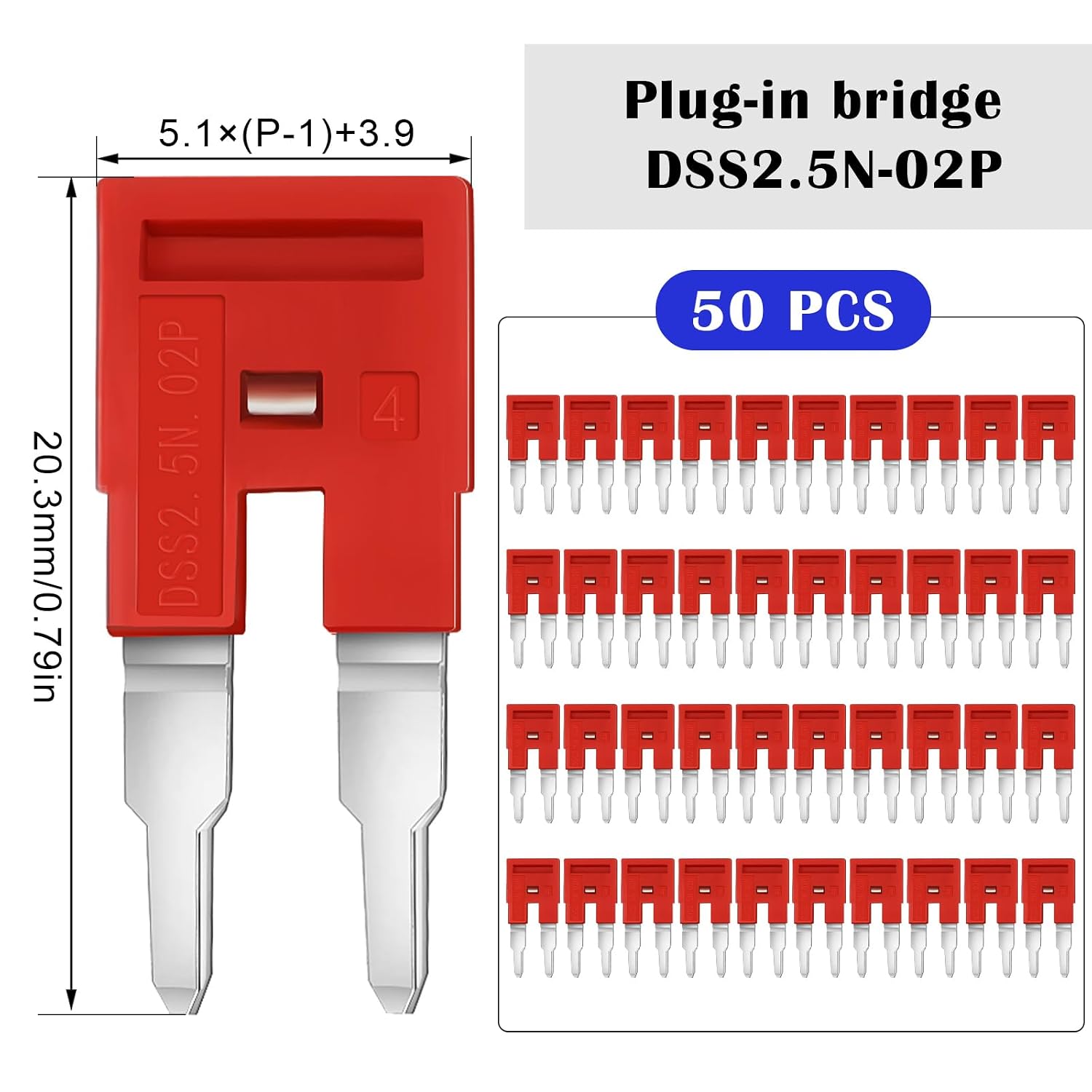 50 Pcs DSS2.5N-02P DIN Rail Terminal Block Press Fit Jumper DK2.5N DK2.5N-BL, 2 Pole