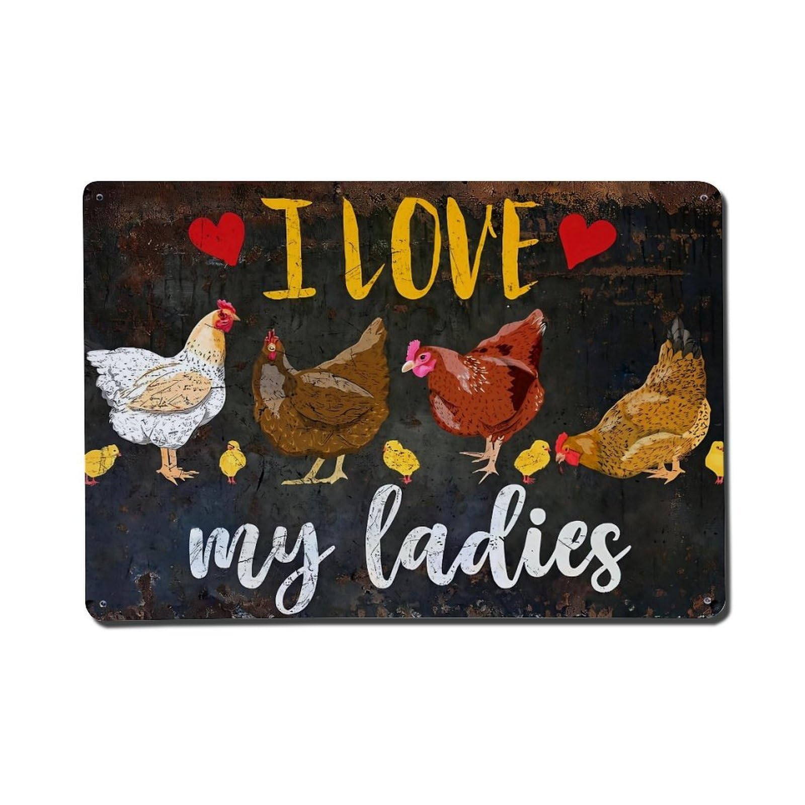 Chickens Hearts Love Ladies Farm Metal Tin Sign Plaque