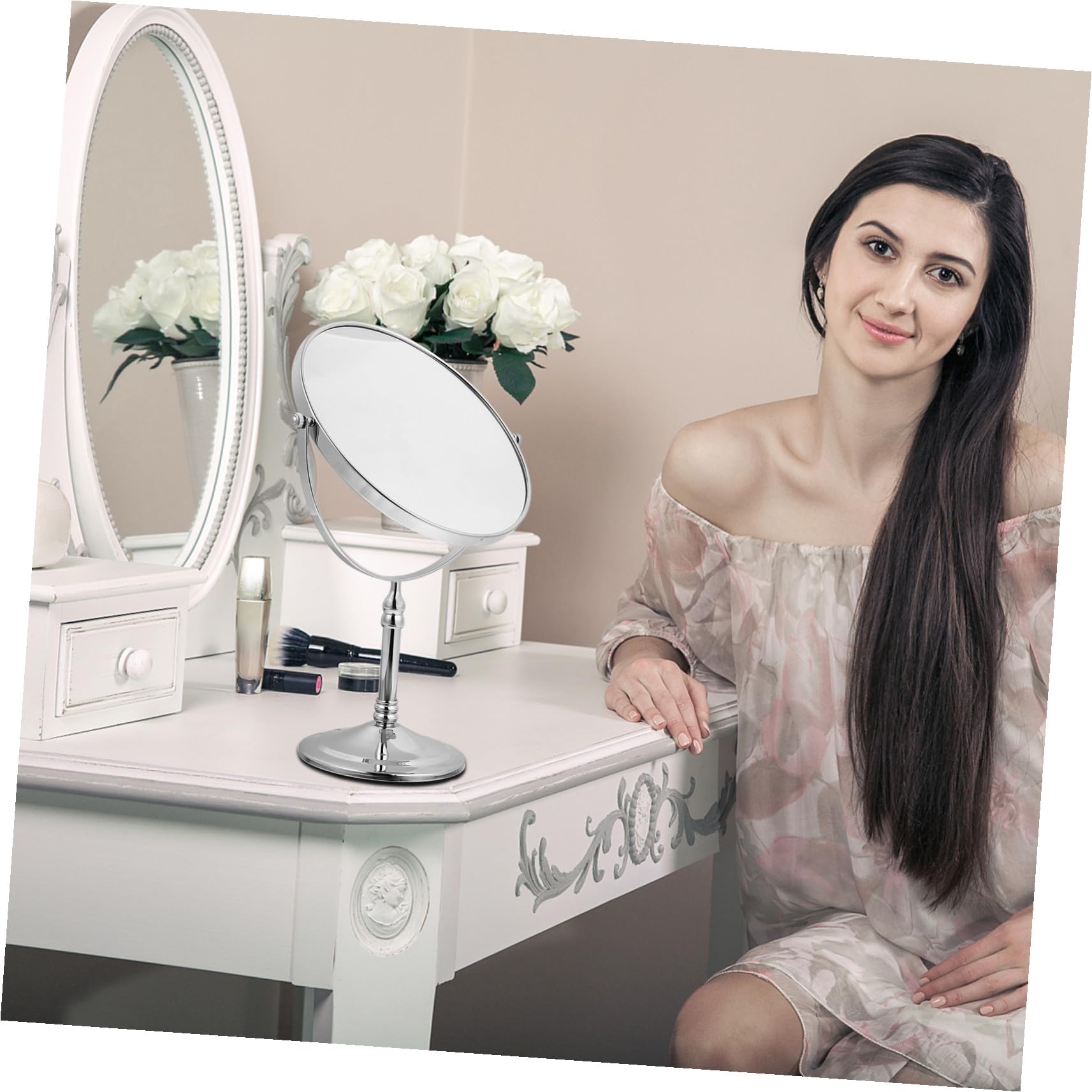 VALICLUD Espejo De Maquillaje De Doble Cara Giratorio Luz Led Aumento para Mujer