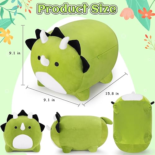 Miniatura 3 de Auspicious beginning Peluche de dinosaurio, 16 dinosaurios de peluche, lindos dinosaurios verdes, almohada de felpa de dragón suave, almohadas de