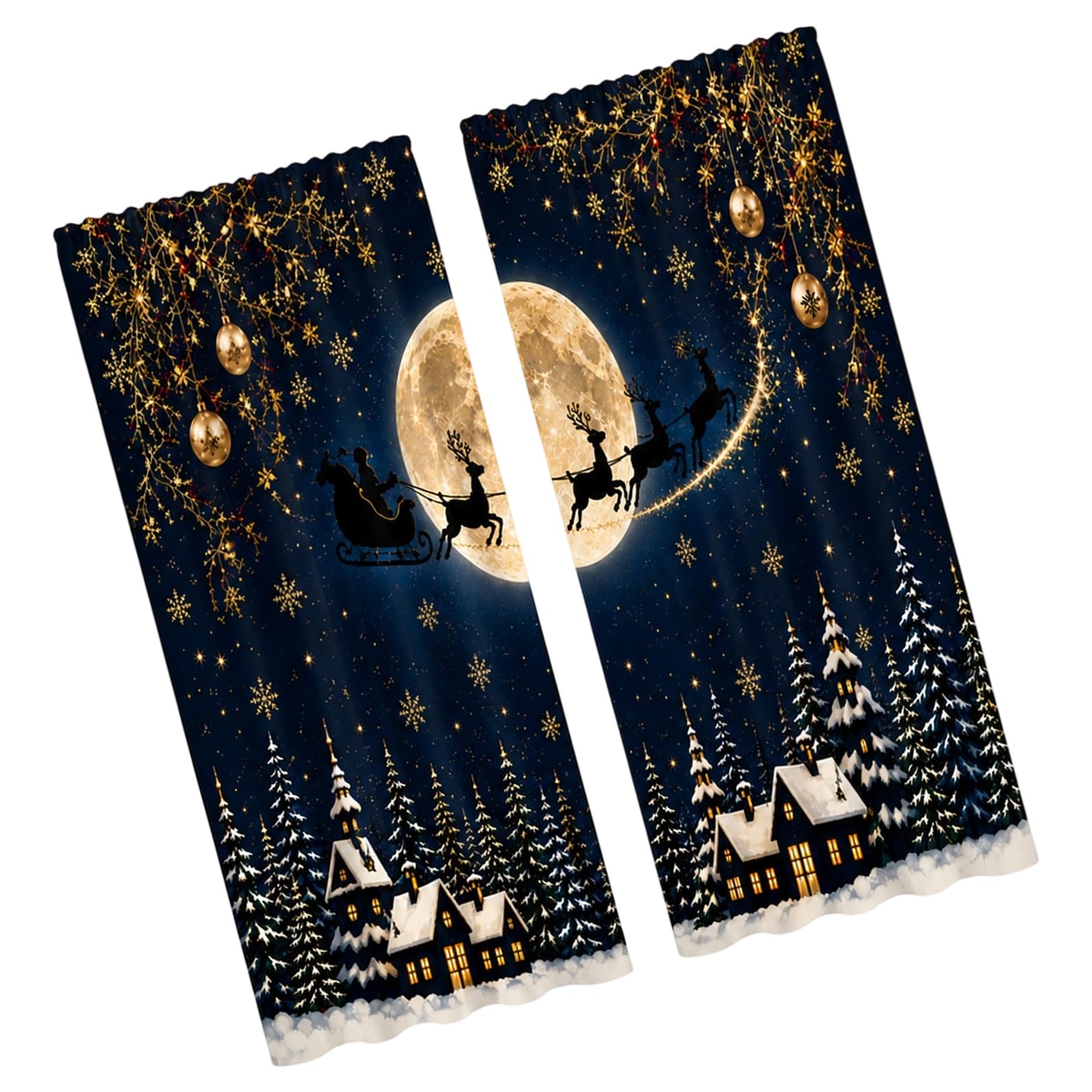 Pangboer A Indoor Holiday Drapery Pair With Printed Polyester Texture For Room, Light Softening Nd Dded Privacy Holiday Drapes Festive Window Panels Seasonal Room Decor Indoor Privacy Curtains Study