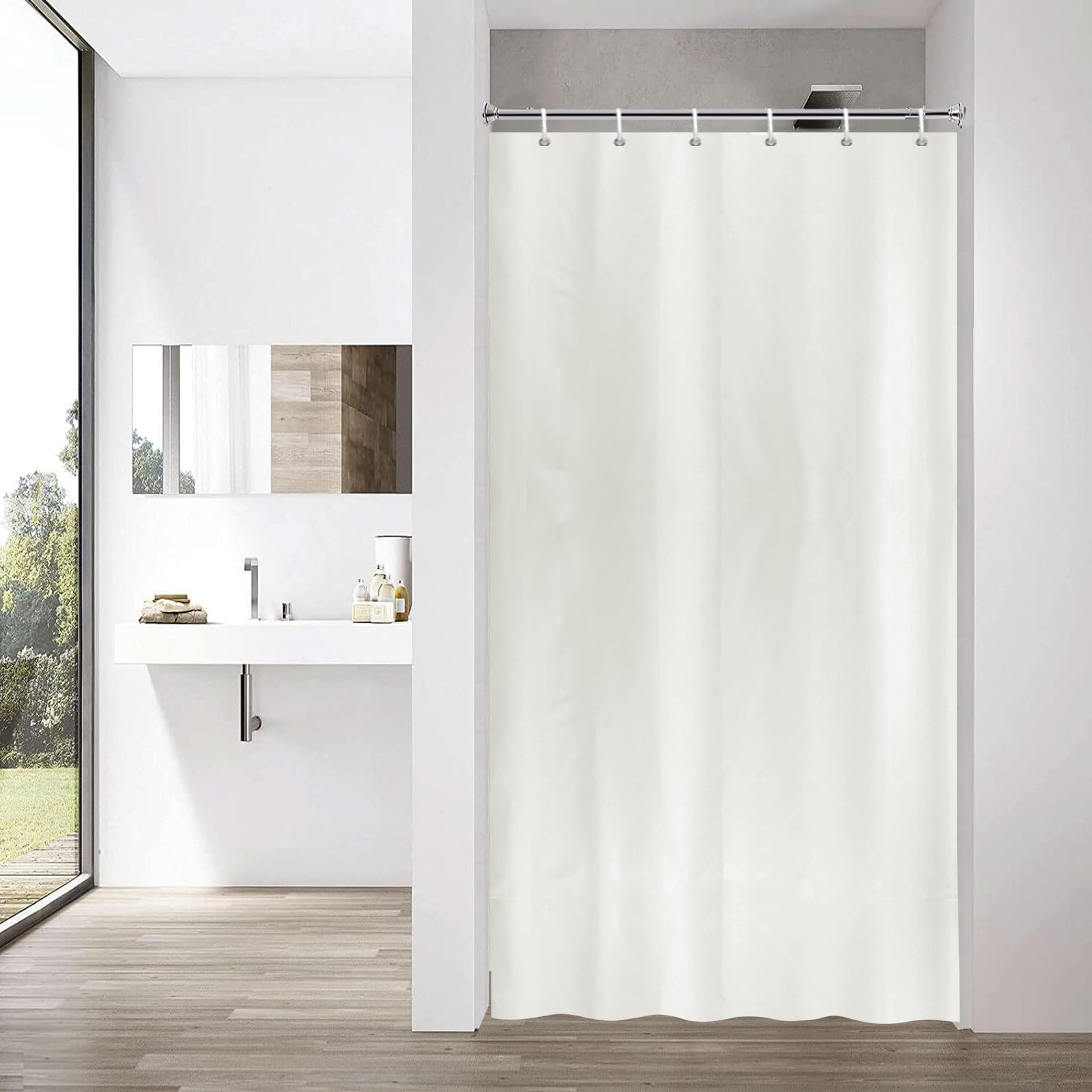 YISURE Cortina de ducha estrecha de poliéster de 90 cm de ancho, para bañeras pequeñas, repelente al agua, 90 x 180 cm (ancho x alto) color crema