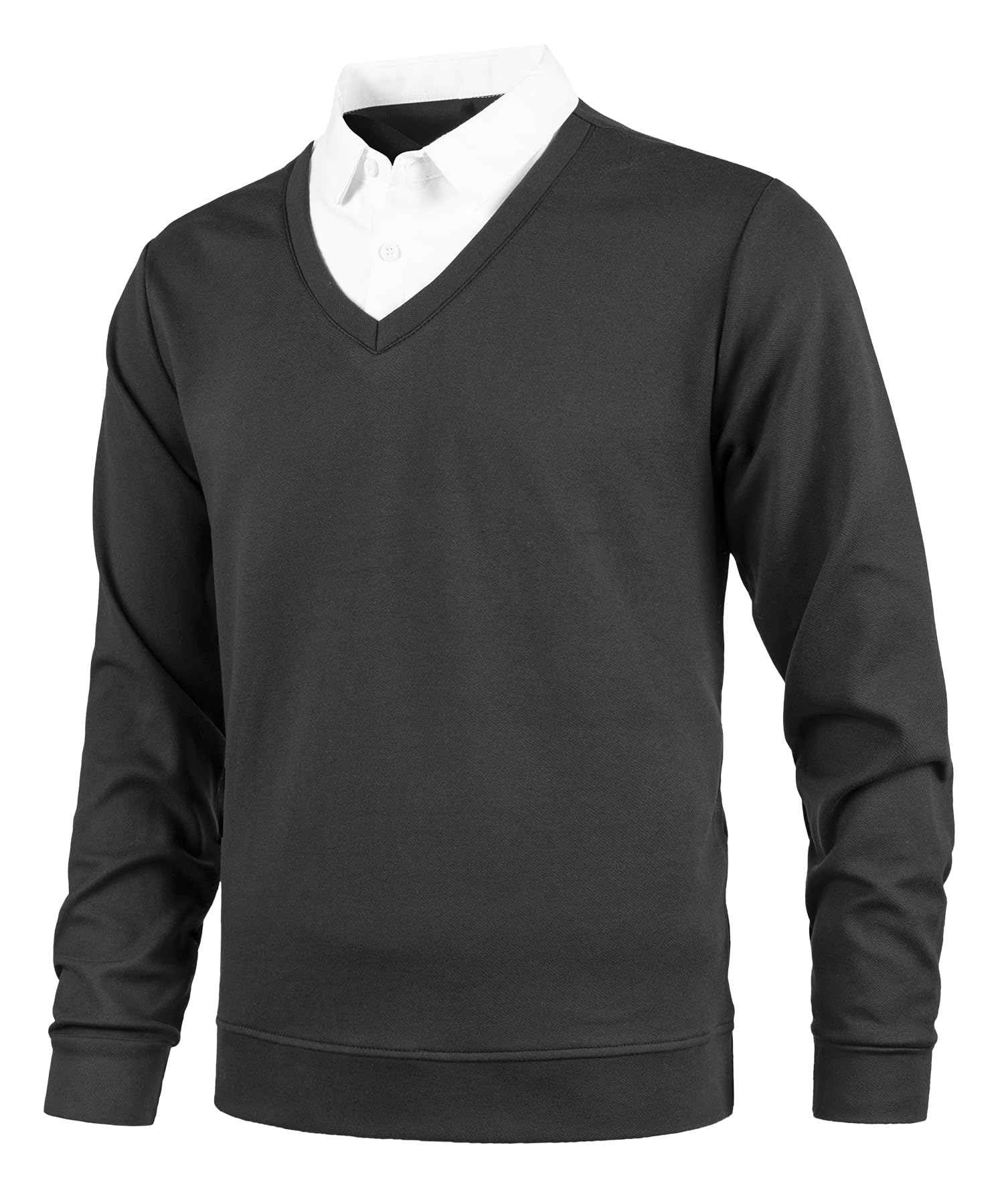 Herren Pullover mit Hemdkragen Pulli Langarm 2 in 1 Hemd Kragen Pullover V-Ausschnitt Feinstrick Strickpullover