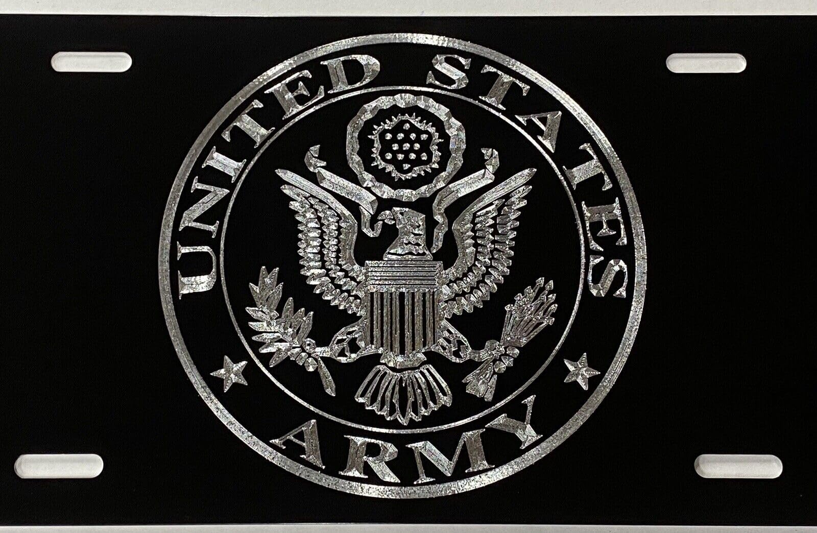 Army 1A Logo Car Tag Diamond Etched on Black Aluminum License Plate