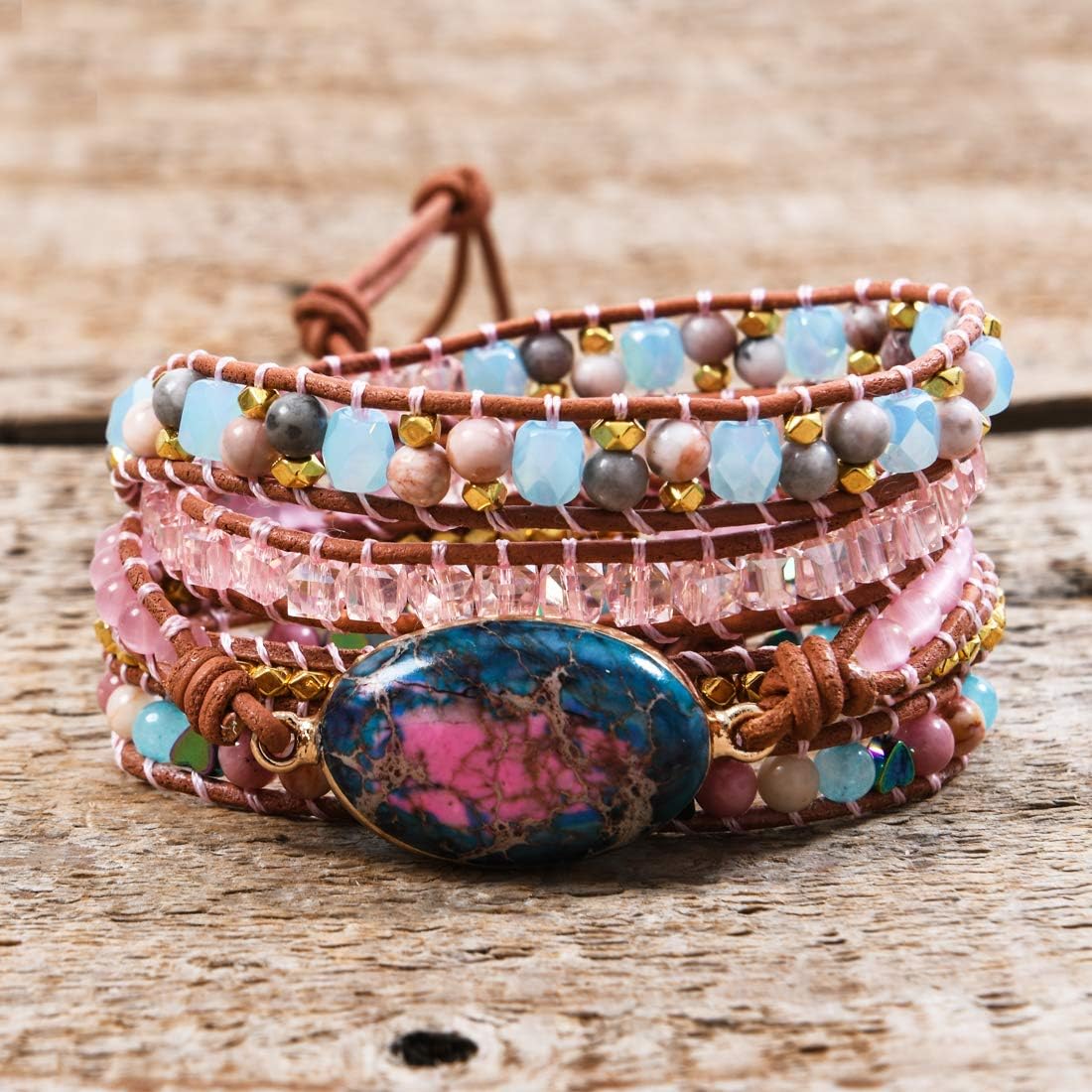 YGLINE Boho Handmade Natural Stone Wrap Bracelets Jasper Crystal Beads Bracelet Jewelry - Image 4