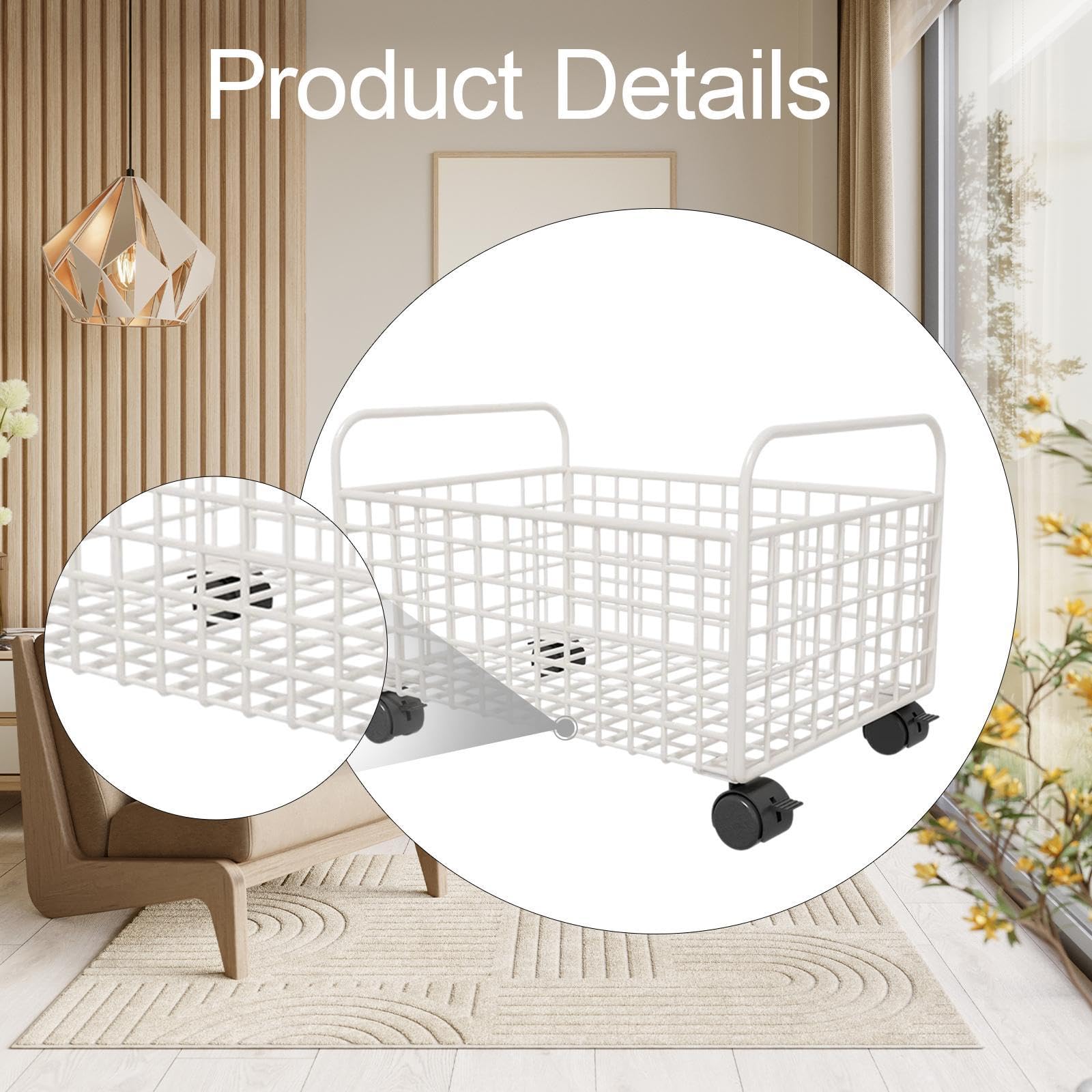 Oshhni Carrito utilitario con Ruedas, contenedor de Almacenamiento de Malla metálica, Organizador de Archivos Debajo del Escritorio con Ruedas para, Blanco, 25 Cm X 38 Cm X 26