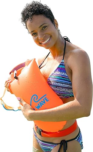 Miniatura 7 de Wave Swim Buoy, flotante de seguridad y bolsa impermeable para nadadores a mar abierto, triatletas, kayak y snorkel, flotante altamente visible para