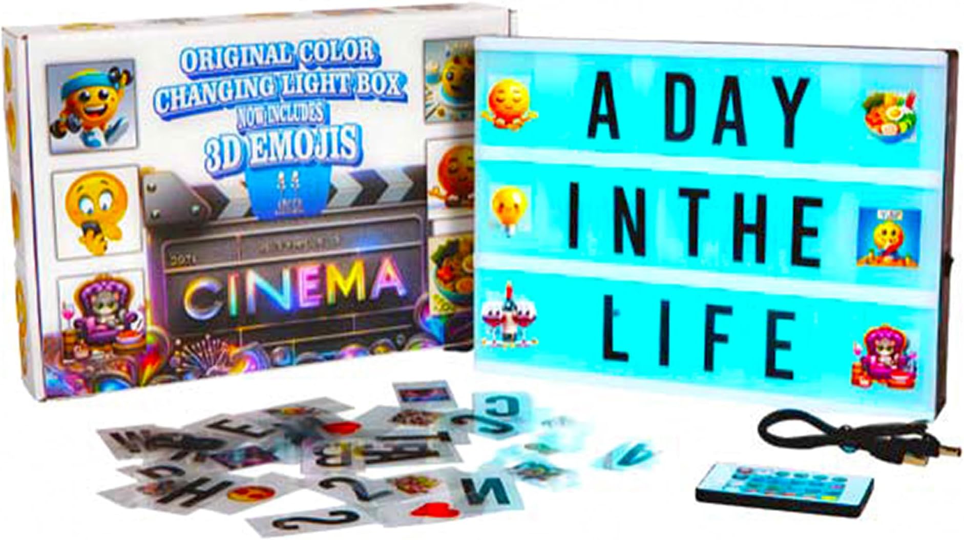 New! 2024/25 Cinema Lightbox, 360 Colored & B&W Letters, Numbers & Emojis, w/Traditional, AI & 3D Images. Fun, Relevant & Unique RGB Board w/ 16 Colors, 3 Modes w/USB, Remote, Large A4 LED Light Box