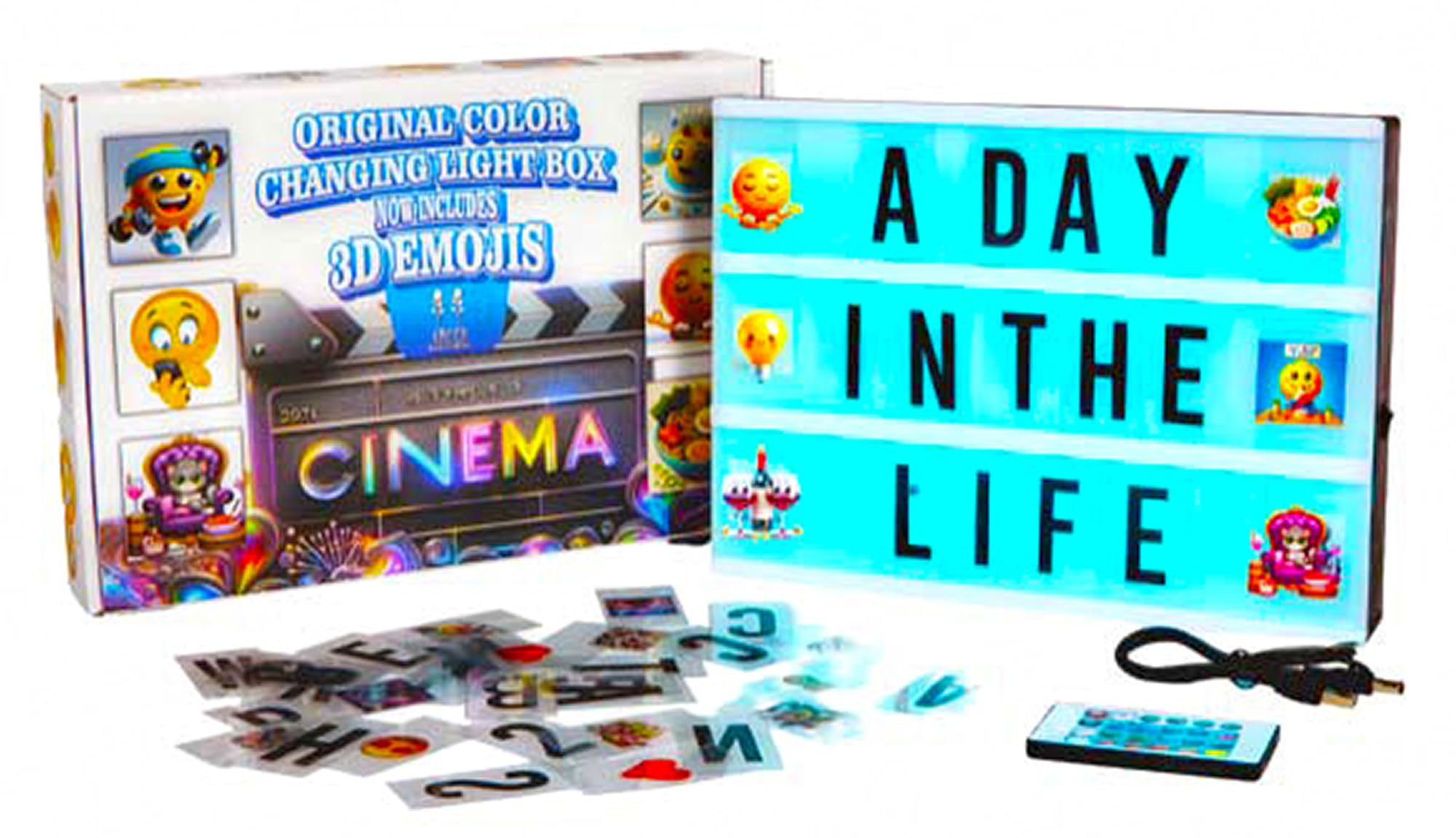 New! 2024/25 Cinema Lightbox, 360 Colored & B&W Letters, Numbers & Emojis, w/Traditional, AI & 3D Images. Fun, Relevant & Unique RGB Board w/ 16 Colors, 3 Modes w/USB, Remote, Large A4 LED Light Box