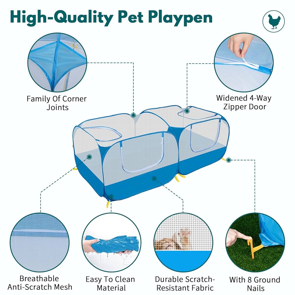 Small Animals Tent,Reptiles Cage,Breathable Transparent Pet Playpen Pop Open Outdoor/Indoor Exercise Fence,Portable Yard Fence,blue,F127666