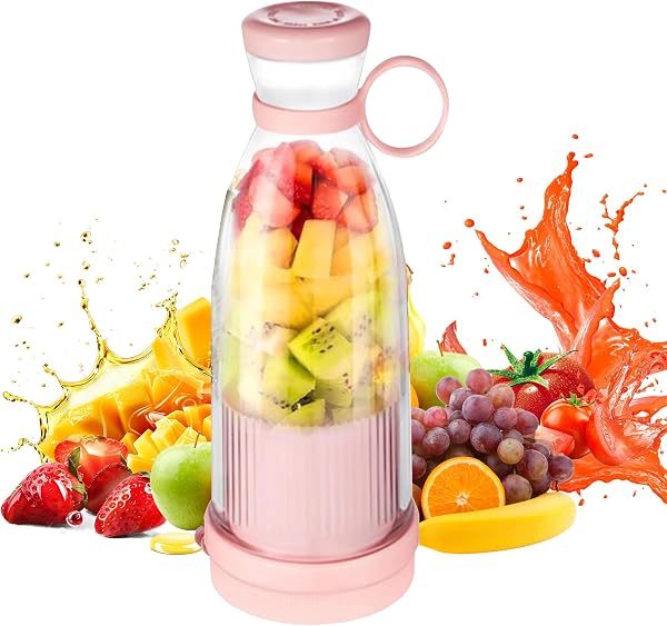 Mixeur Portable,Blender Portable,Blender à Fruits Sans Fil,Mini Juicer Électrique De 420ml, Mini Mixeur à Smoothie,Nettoyage Automatique,Mixeur Pour Smoothies,Jus Et Shakes (Rose) - 1