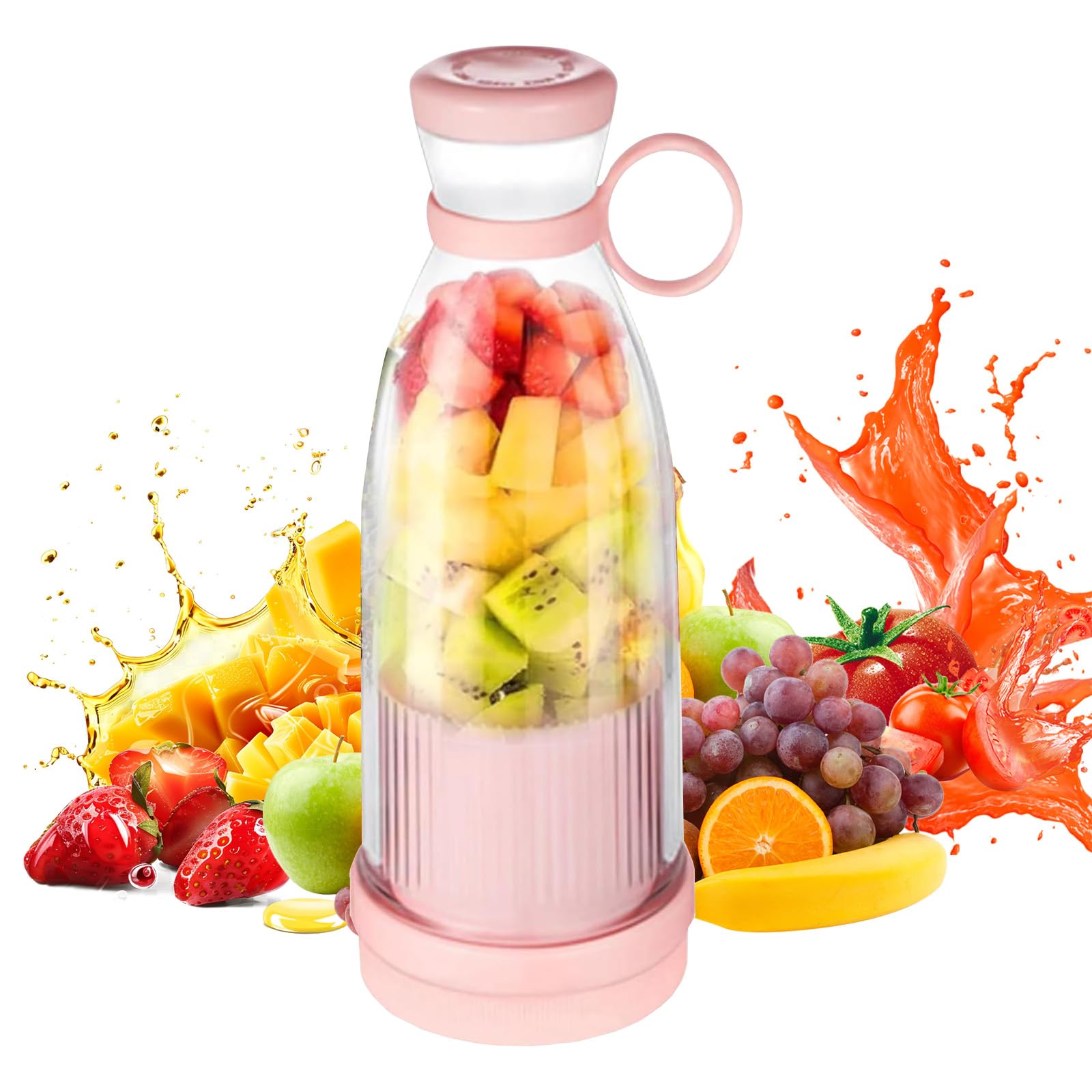 Portable Juicer,Powerful Mini Blender with USB,420ml Electric Mini Juice Maker,Fashion portable blender fo,for Fruits, Shakes, Smoothie, Perfect for Home, Office, School, Outdoors (Pink)