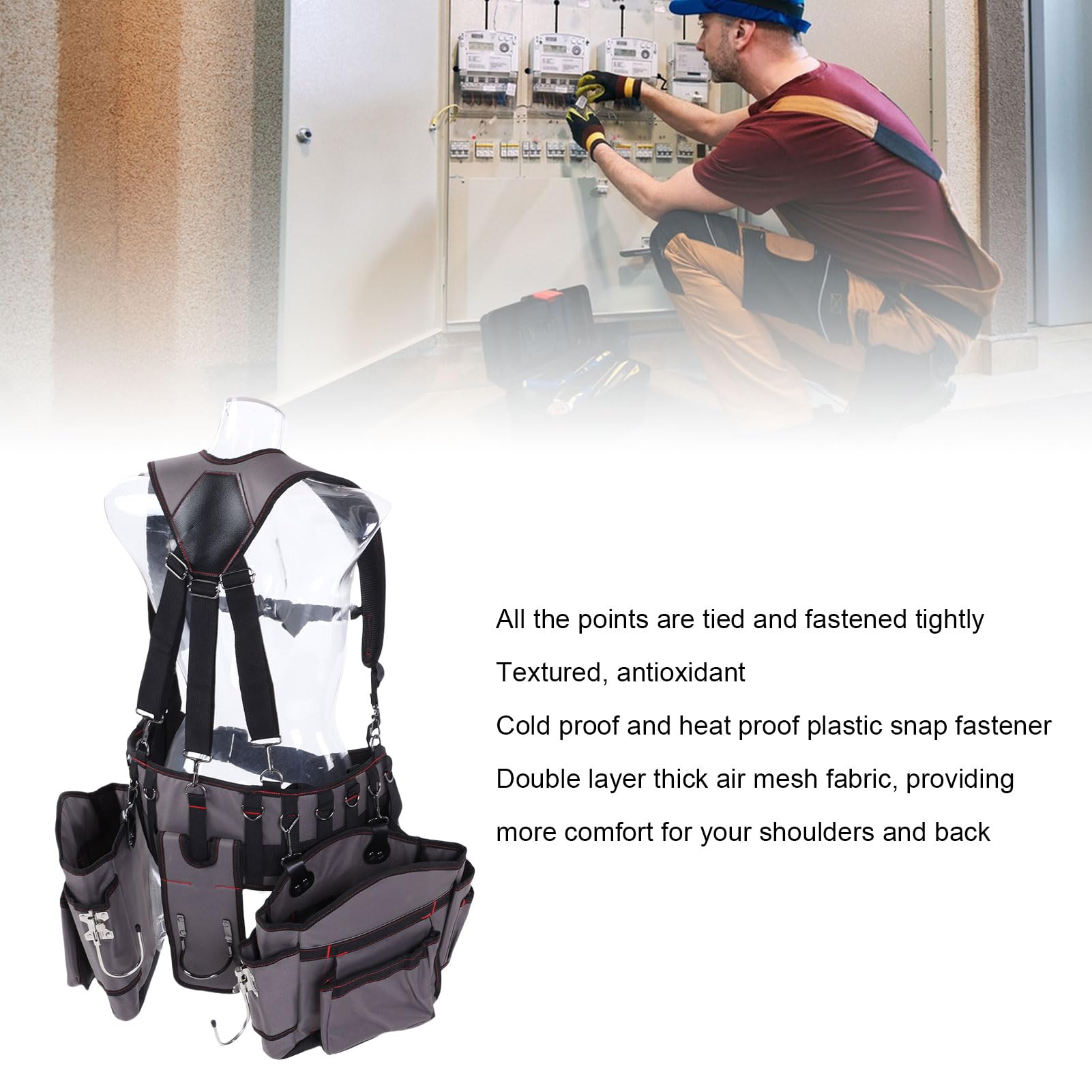 Asixxsix Ceinture à outils, Oxford Heavy Duty Ceintures à outils avec suspensions, marteau stand, sac amovible, réglable sac à outils pour électricien, charpentier, construction