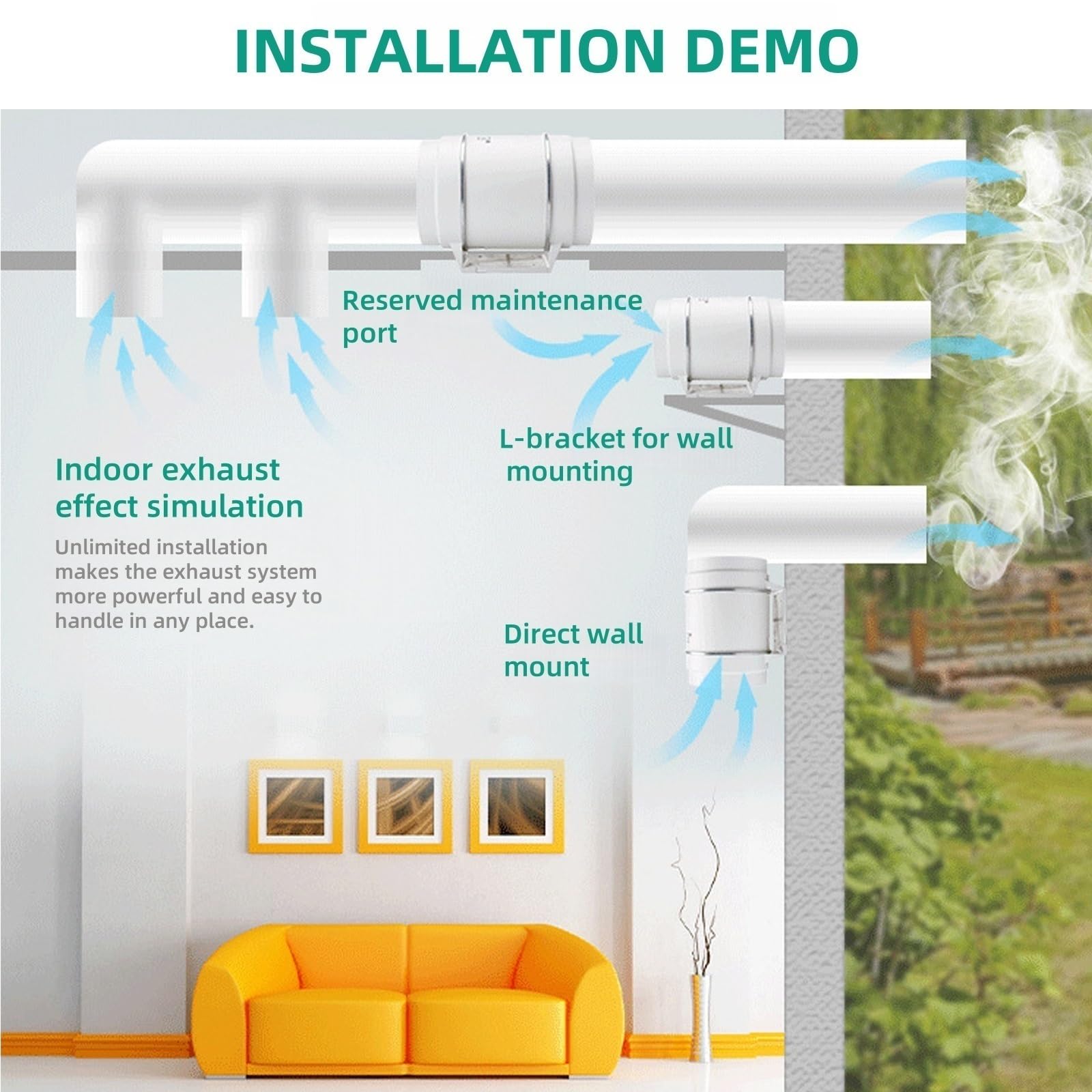 Extractor de Aire IPX4 Resistente al Agua con Refuerzo circulación for Tienda de Cultivo sótano y baño de 3 4 5 8 10 y 12 Pulgadas(8in)