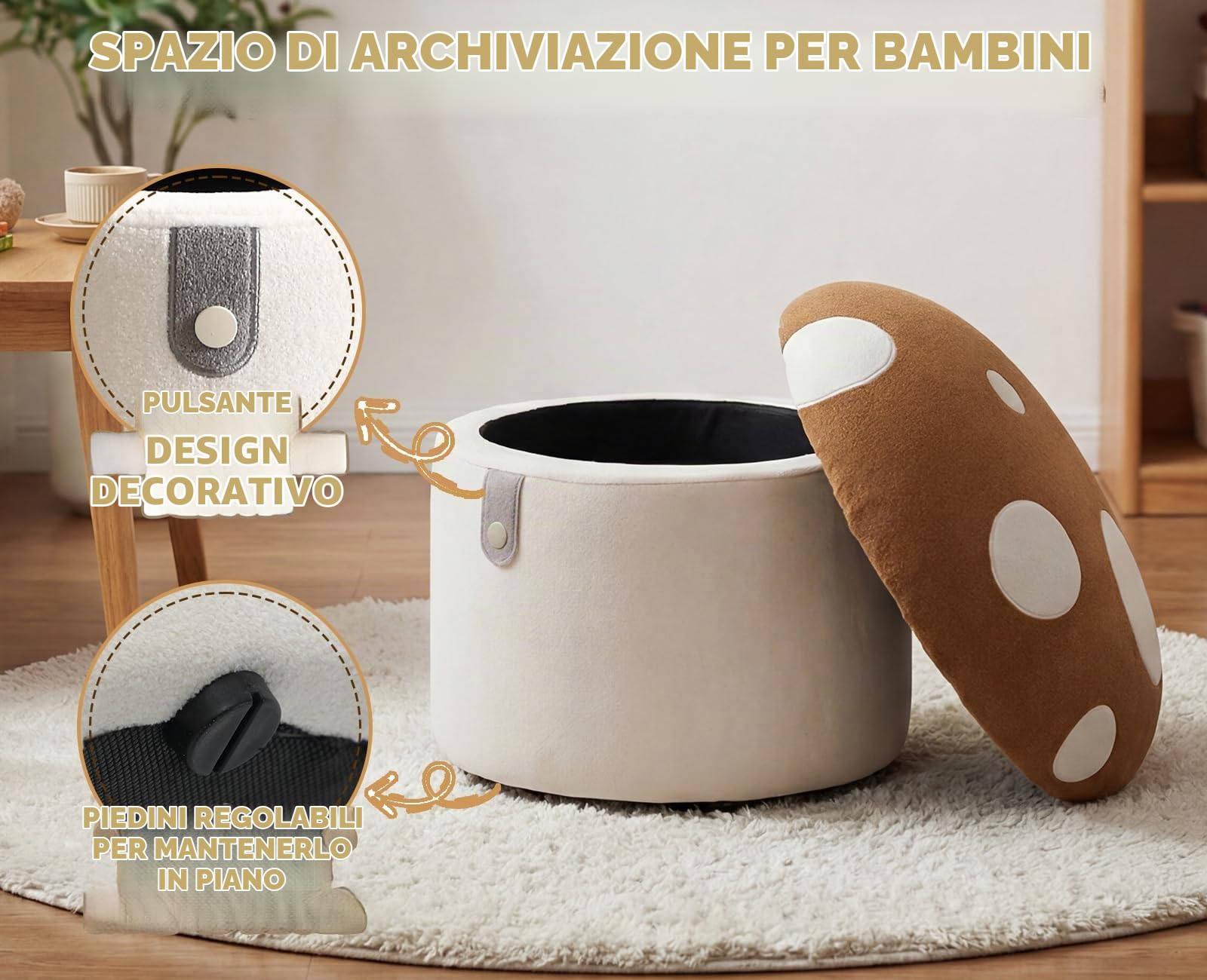Ya-Home Pouf Contenitore Bambini Puffo Contenitore in Ciniglia, Marrone