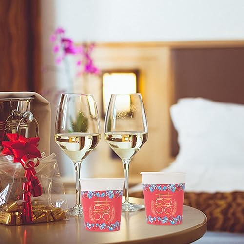 Miniatura 2 de ABOOFAN Taza de papel de boda china 50pcs espesar taza de papel desechable tenedor de bebida vajilla para boda