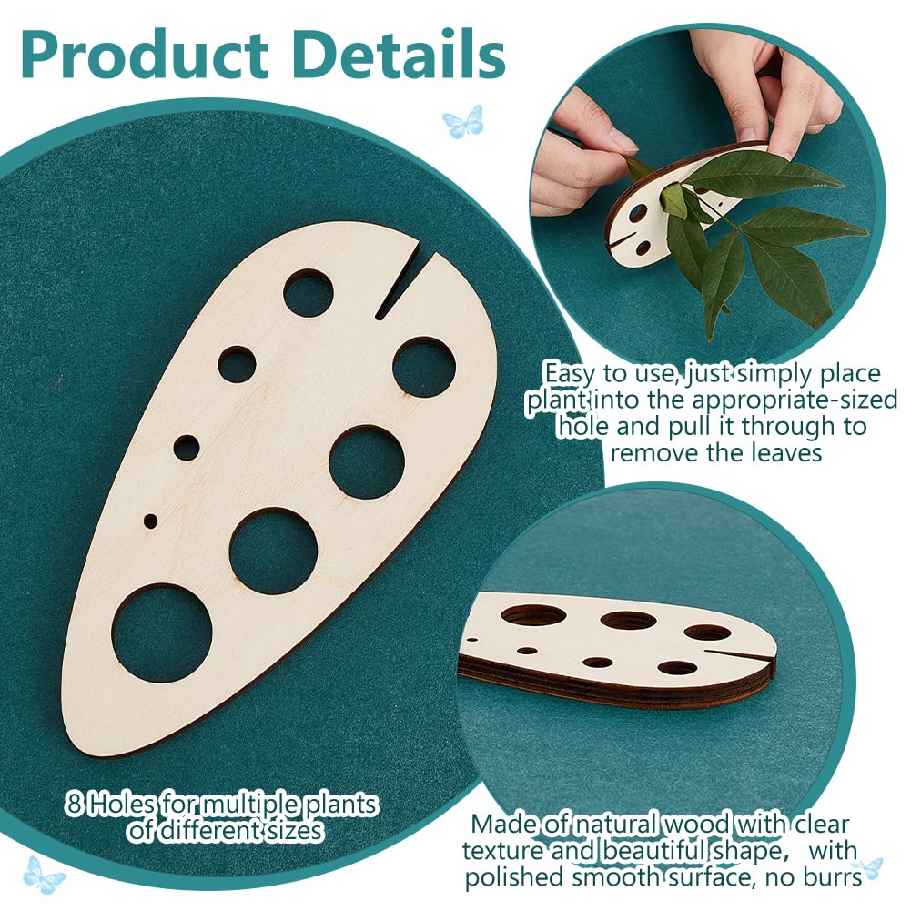 PH PandaHall 2pcs Wooden Herb Stripping Tool 8 Holes Teardrop Wood Herb Stripper Wooden Herb Stripper Leaves Cutter Rustic Safe Kitchen Tool for Cooking Gift Christmas - Image 4