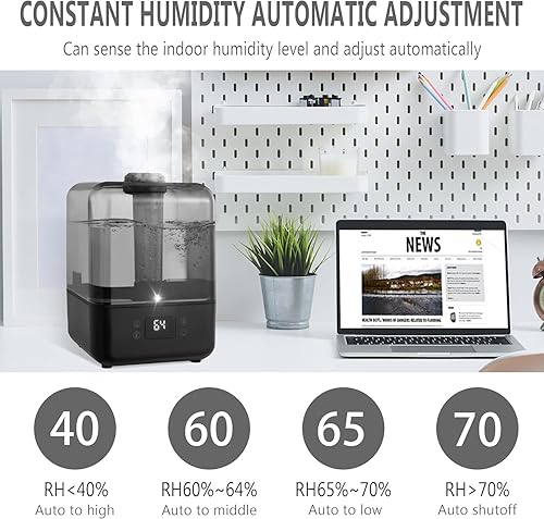 Miniatura 7 de Humidificador de niebla fría y cálida para dormitorio, oficina, humidificador de aire ultrasónico para el hogar bebé y planta, 3 nieblas ajustables,