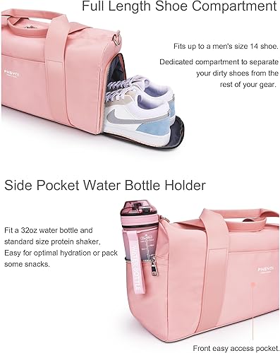 Miniatura 4 de Bolsa de gimnasio rosa para mujeres y niñas con compartimento para zapatos y bolsillo húmedo - Bolsa de lona para viajes, deportes, fitness