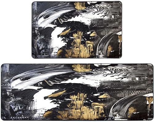 Vista 16 de TOMWISH - Tapetes de cocina para piso, color turquesa, gris, abstracto, pintura artística, 17 x 48 + 17 x 24 pulgadas, juego de alfombras de cocina