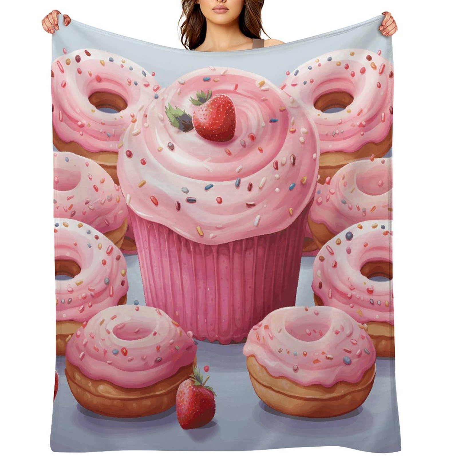Pink Donut and Cupcake Blankets Large Luxury Flannel Throw Blanket Fashion Thick Blanket for Sofa&Bed Blankets Cozy Ultra-Soft Bath Towel for Men&Women 30"x40"
